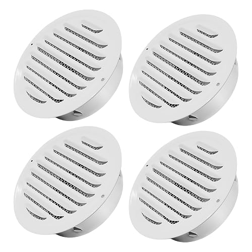 4" Round Soffit Vents White Stainless Steel Soffit Vents Wall/Ceiling Vent Cover with Mesh Screen for Bathroom, Dryer, & Attic（4 Pack)