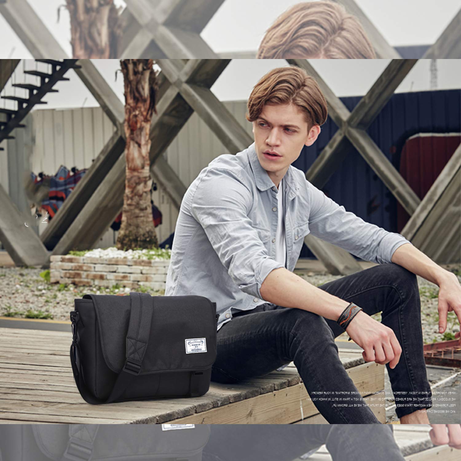 FANDARE Messenger Bag Umhängetasche Schultertasche Laptoprucksäcke Tasche Kuriertasche Polyester Schwarz