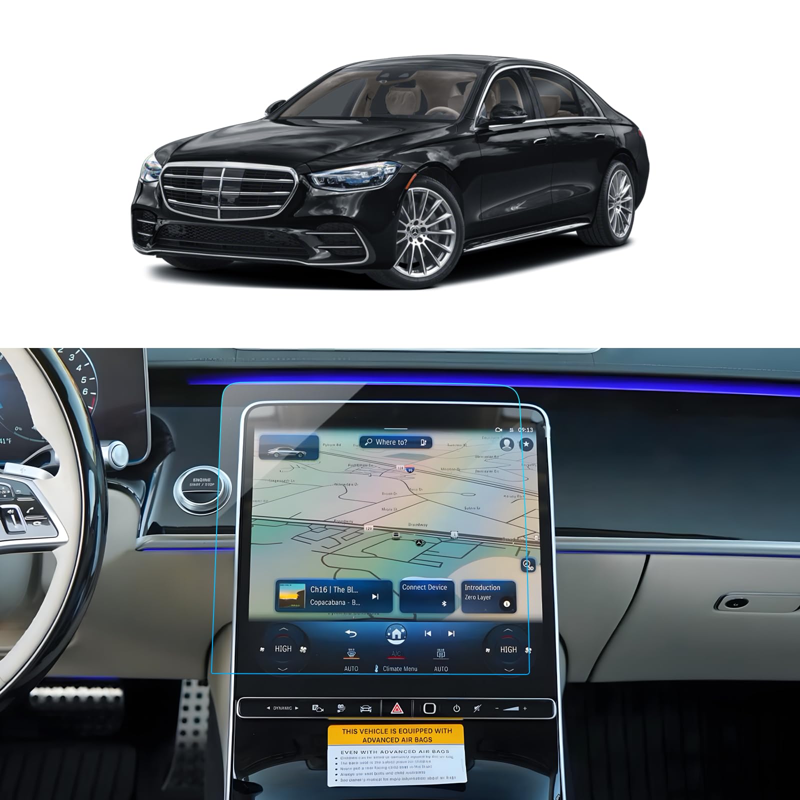 Car Screen Protector for 2021 2022 2023 2024 2025 Benz S Class W223 Accessories Media Radio Touchscreen Protector Film Tempered Glass HD Clear 12.8''