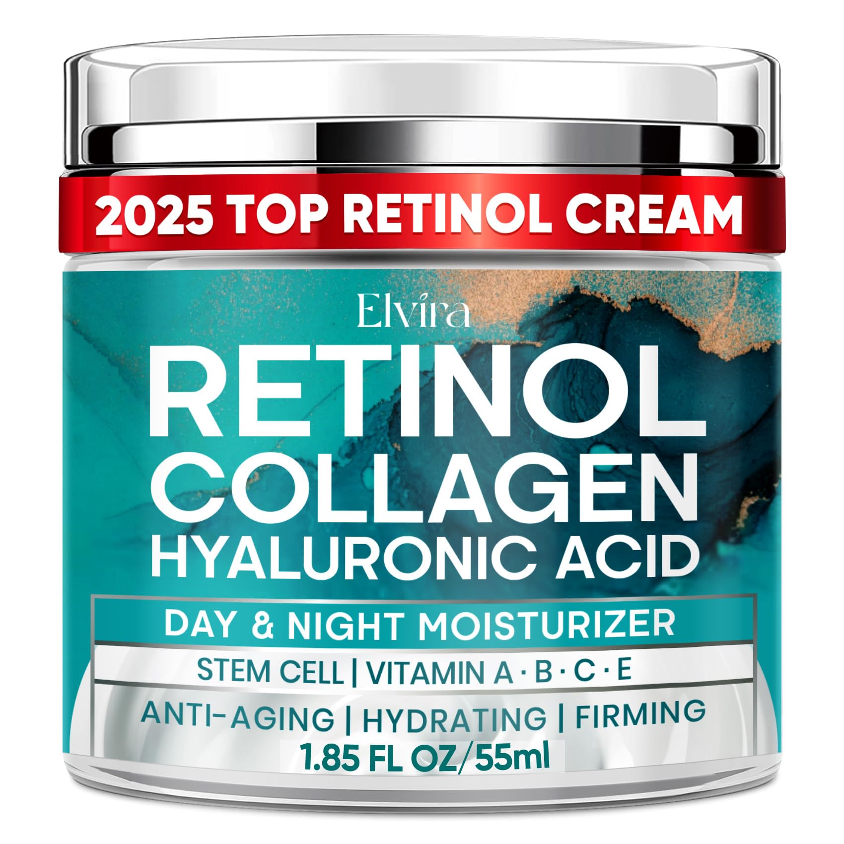 Elvira Retinol Anti Aging Face Moisturizer- Collagen Cream With Stem Cell & Hyaluronic Acid, Instant Face Lift Cream for Skin Tightening and Firming, Wrinkle Smoother for Women & Men, 1.85 Fl Oz