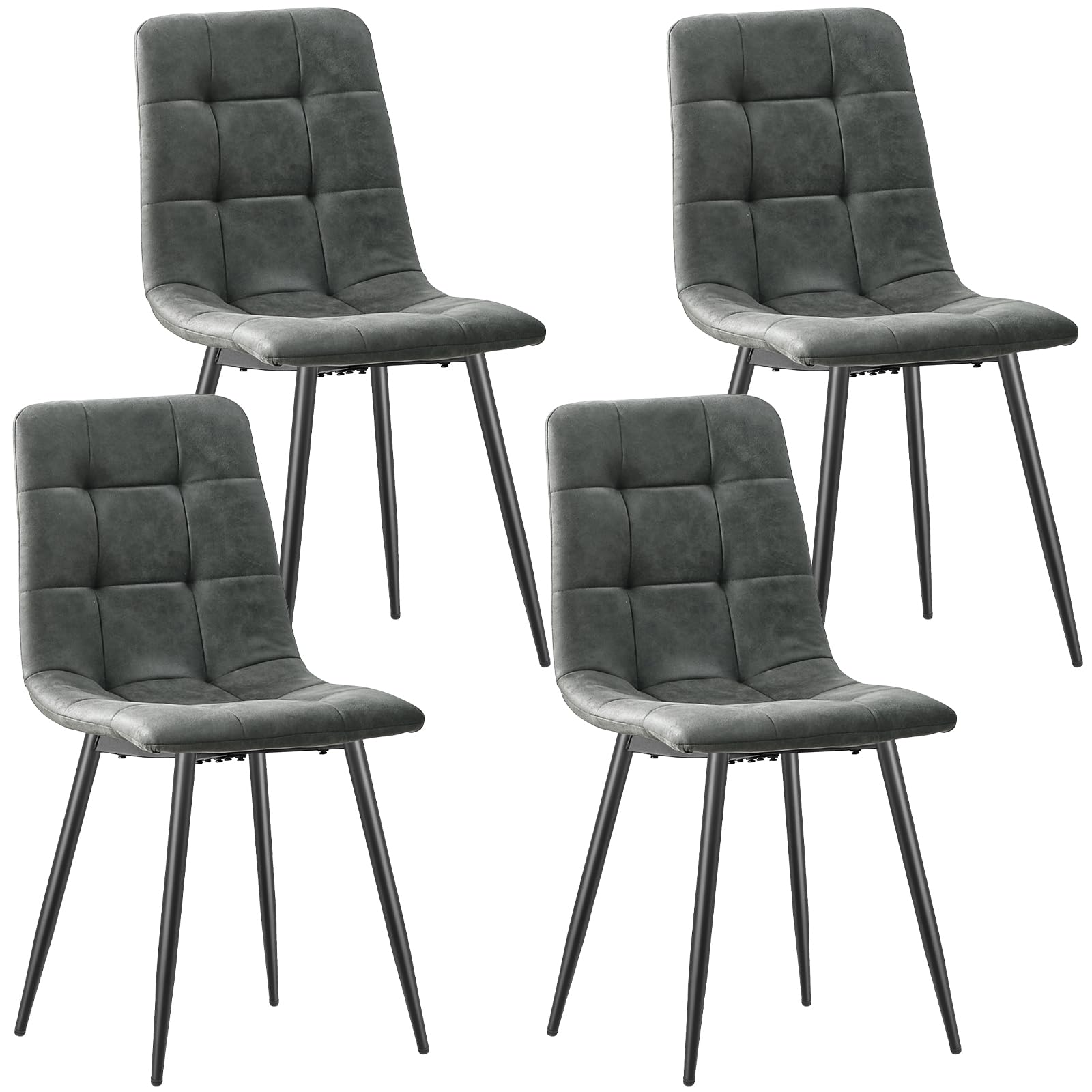 JIJIAN Set di 4 Sedie Sala da Pranzo, Sedie da Cucina in Tessuto Tecnologico, Sedie imbottite per Soggiorno con Gambe in Metallo Nero, Adatte per Sala da Pranzo, Sala d'attesa, Grigio Scuro