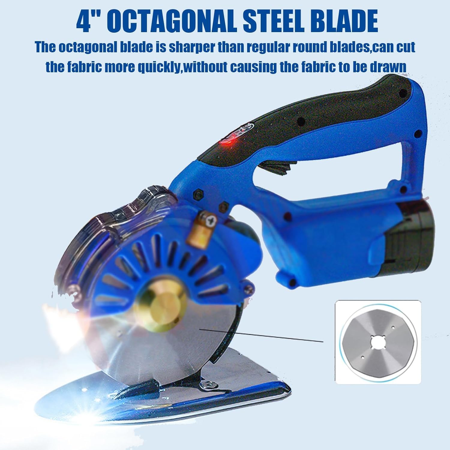 Cortadora de Tela Eléctrica Inalámbrica - Máquina Rotativa de 5 Velocidades con Cuchilla Octogonal, Hoja de Repuesto y Cargador de Batería para Tela y Cuero de Múltiples (110mm)