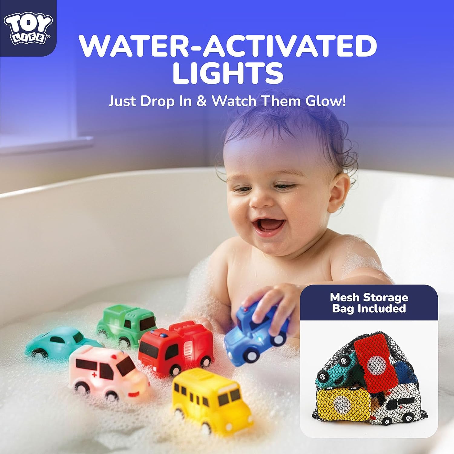 TOY Life 6 PCS Cars Light Up Bath Toys for Kids Ages 4-8, No Hole Glow Bath Toys for Kids, Baby Toddler Bath-Time, Easter Basket Stuffers Gifts for Kids Boys Girls, Ideal for Shower, Bathtub, Pool