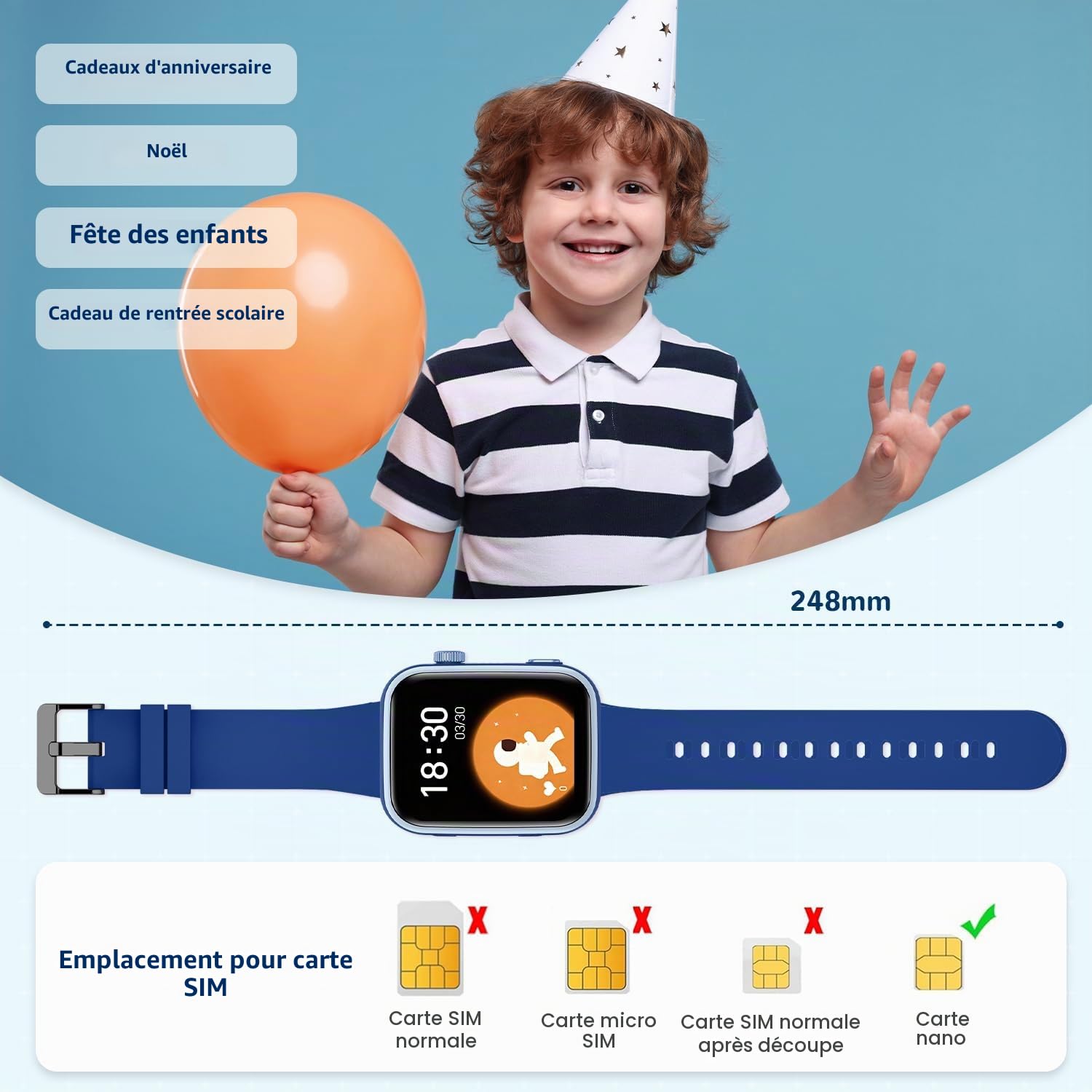 2026 Nouveau Montre Connectée Enfants 4G, Montre Telephone Enfant avec Appels, Appels Vidéo, Chat Vocal, Whatsapp, GPS, SOS, Mode École, Podomètre Réveil Smartwatch pour 4-14 Ans Bleu