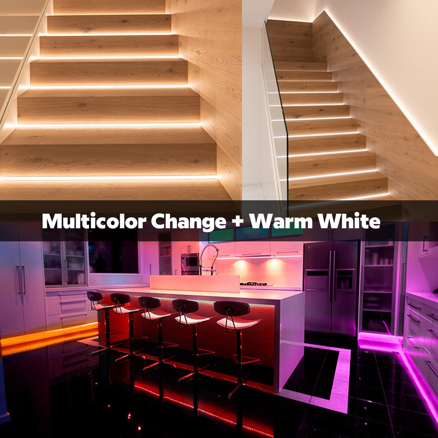 High Density 3920 Chips Flexible COB LED Color Changing RGBW Light Strips, DC24V 16.4ft RGB+3000K Warm White No Spots LED Strips for Home Lighting(RGB+3000K IP20) (FCOB-24V-840RGBW)