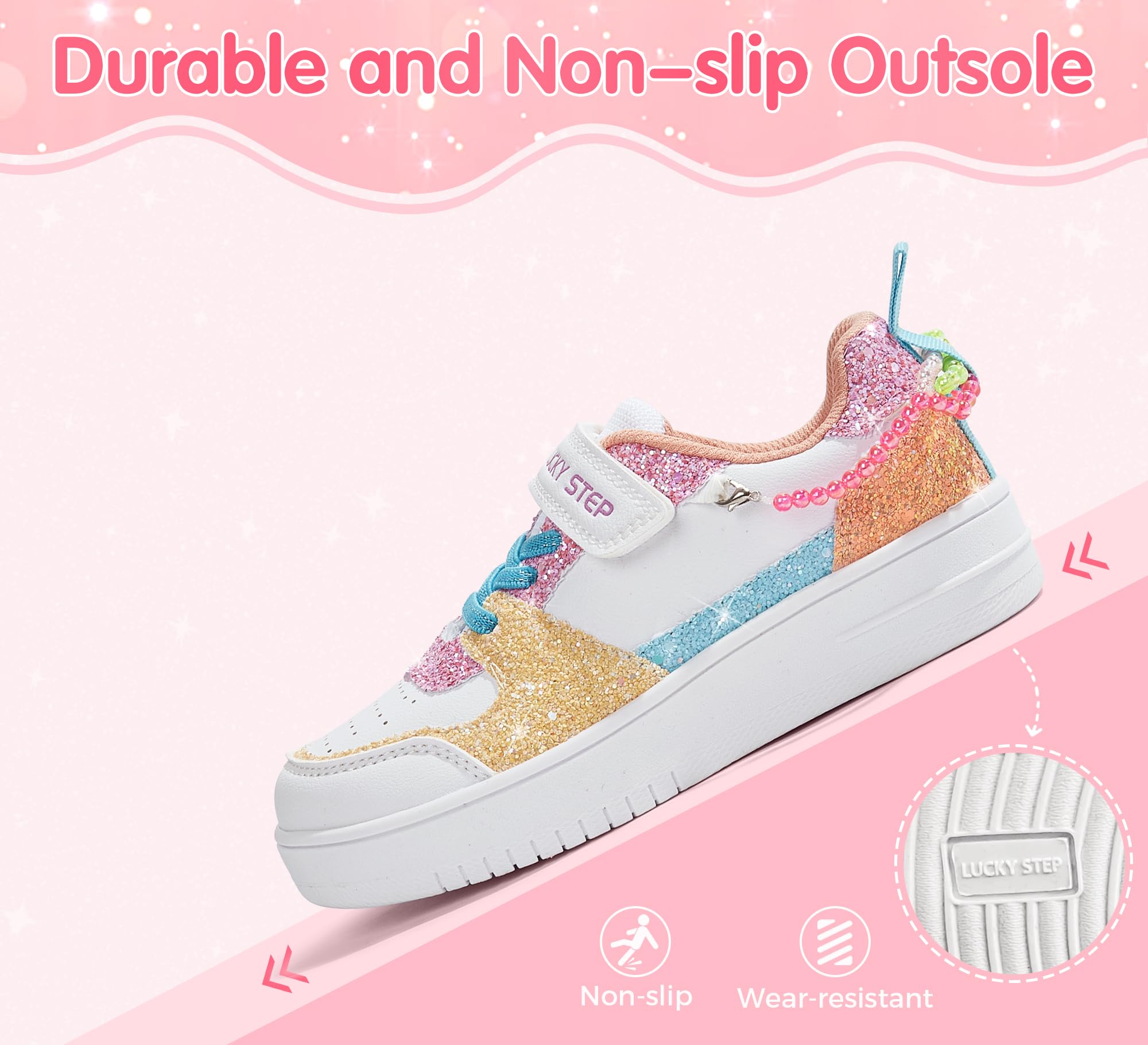 LUCKY STEP Chaussures de Sport Étincelantes avec Fermeture Auto-agrippante pour Filles