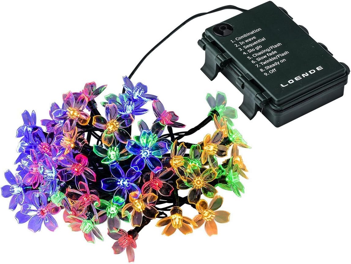 Timer Dimmable Battery Fairy Lights - Loende Waterproof Blossom LED String Lights Flower Shaped Christmas Lights for Outdoor Indoor Decor, Holiday, Wedding, Party (50 LED, 5m, 8 Modes, Multi-Color)