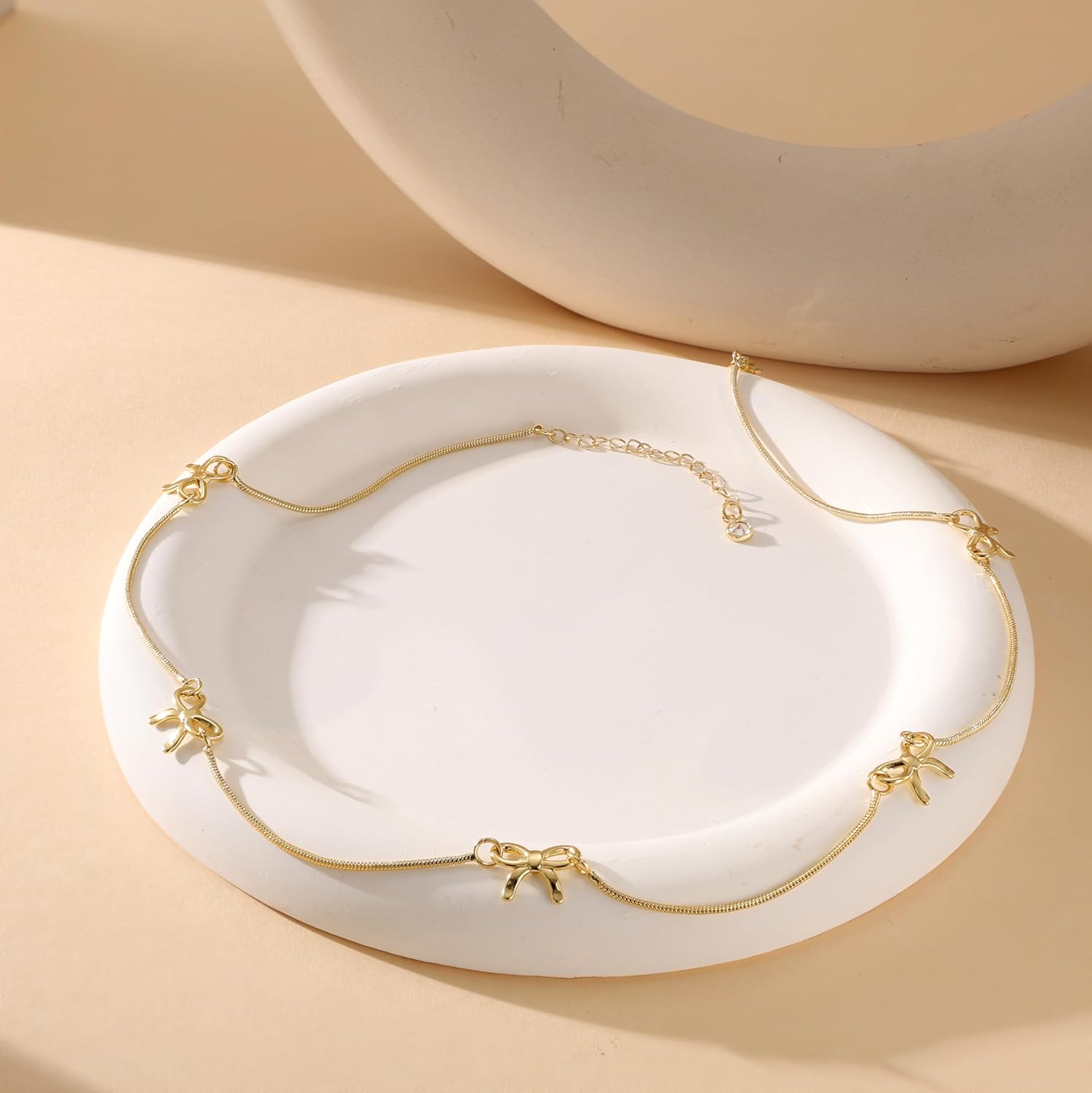 MBW Bow Necklaces for Women Trendy, Dainty Layered 14K Gold Plated Cute Bow Pearl Heart Pendant Choker Necklace Stack Love Choker Waterproof Fashion Jewelry Set Gift for Women Mom - Image 3