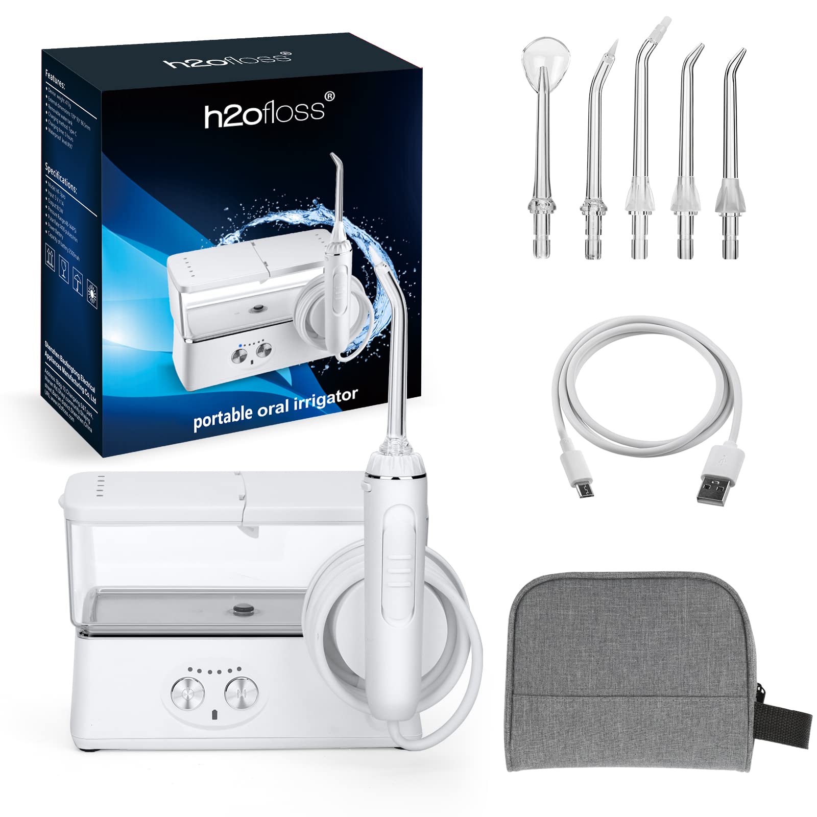 Water Flosser for Teeth, Oral Irrigator with 5 Jets 6 Modes IPX7 Waterproof Water Dental Flosser, Removable 420ml Dental Water Flosser, USB Recharged for 30 Days Use at Home Travel