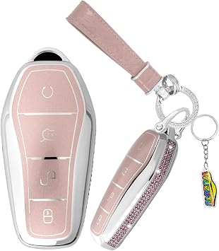 TPU Shell Car Key Fob Case Cover Compatible with BYD Qin Plus Song Pro Plusdmi Yuan Atto 2 3 Han EV Dolphin Seal Tang DM Sedan 2024 2025 2026 Durable Key Fob Holder Key Bag 4 Buttons-C Pink