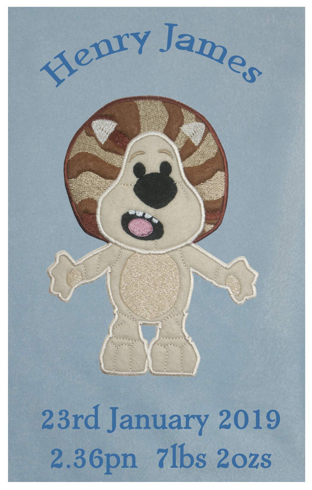 Oh Sew Simple Baby Blue Raa Raa The Noisy Lion Personalised Applique Super Soft Fleece Blanket (Baby Blue) - Choice Of 5 Colours Now Available At Customisation Point!