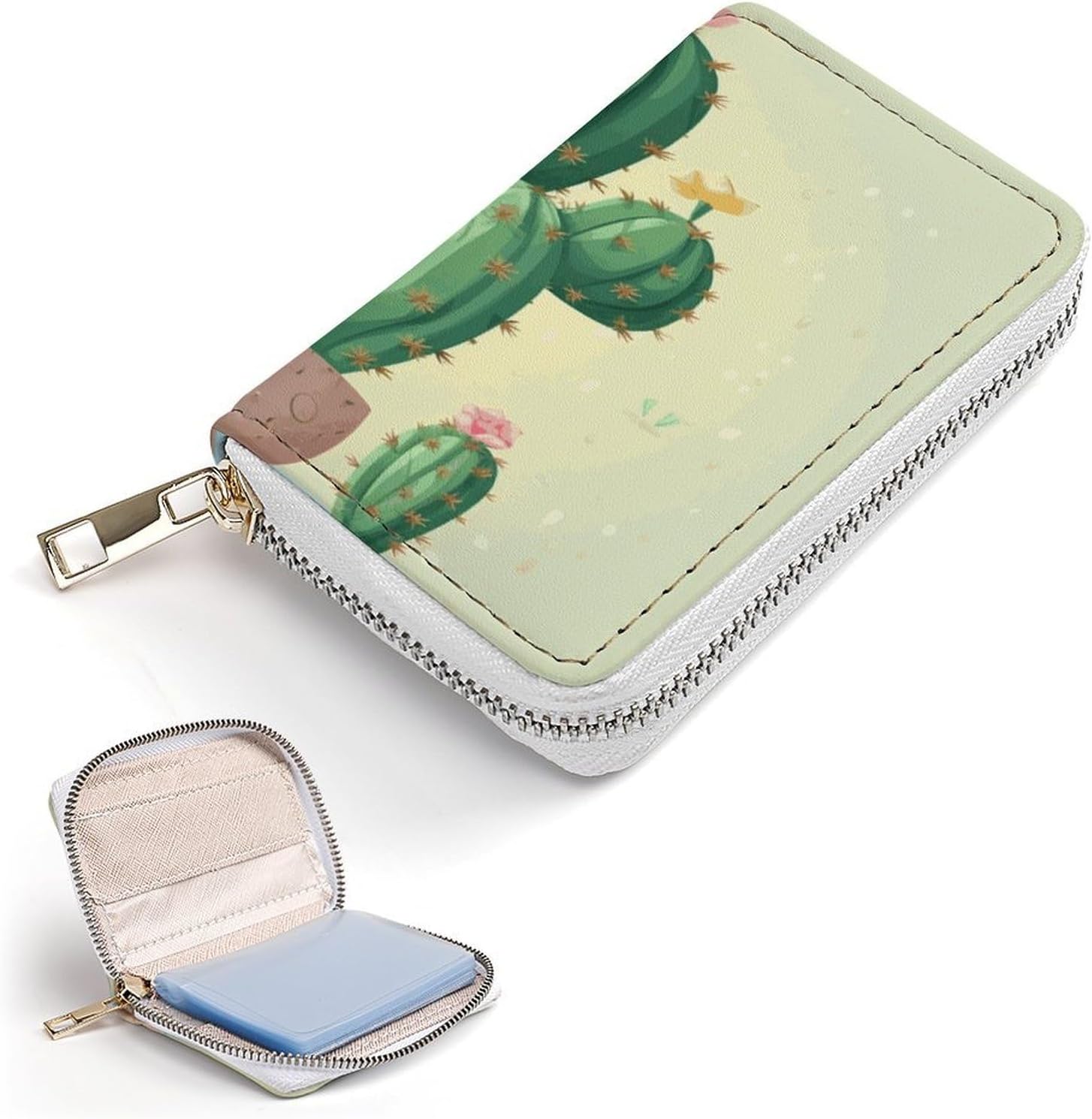 Cute Cactus Card Holder RFID Blocking,Credit Card Wallet for Women And Men,Card Case Organizer Bag with Zipper