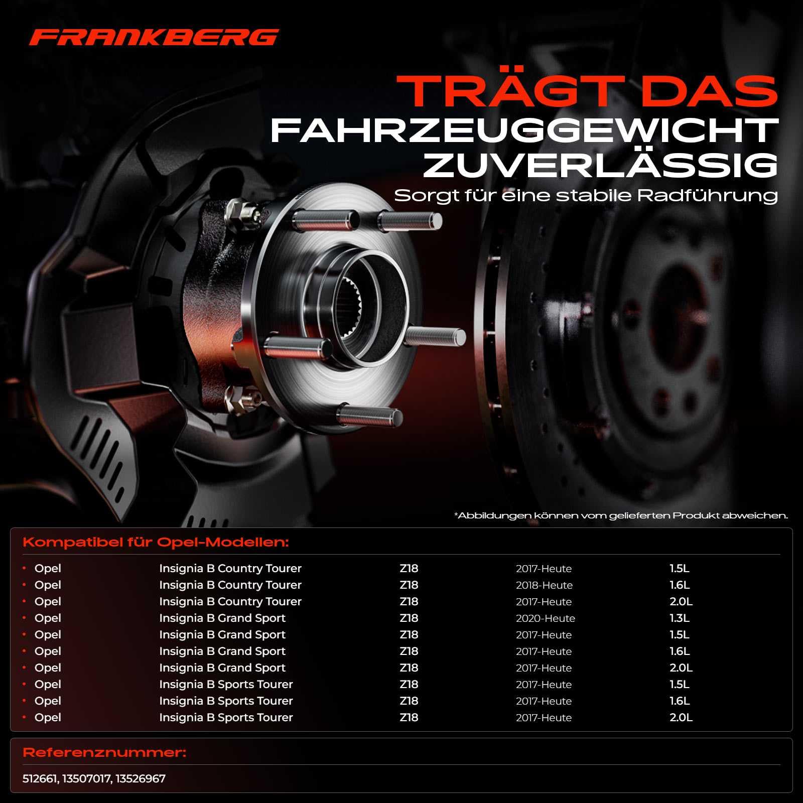 Frankberg 2x Radlager Radlagersatz Hinterachse Flansch-Rad ⌀145,5 Mit ABS Magnetring Kompatibel mit Insignia B Sports Tourer Z18 Insignia B Grand Sport Z18 Replace# 13526967