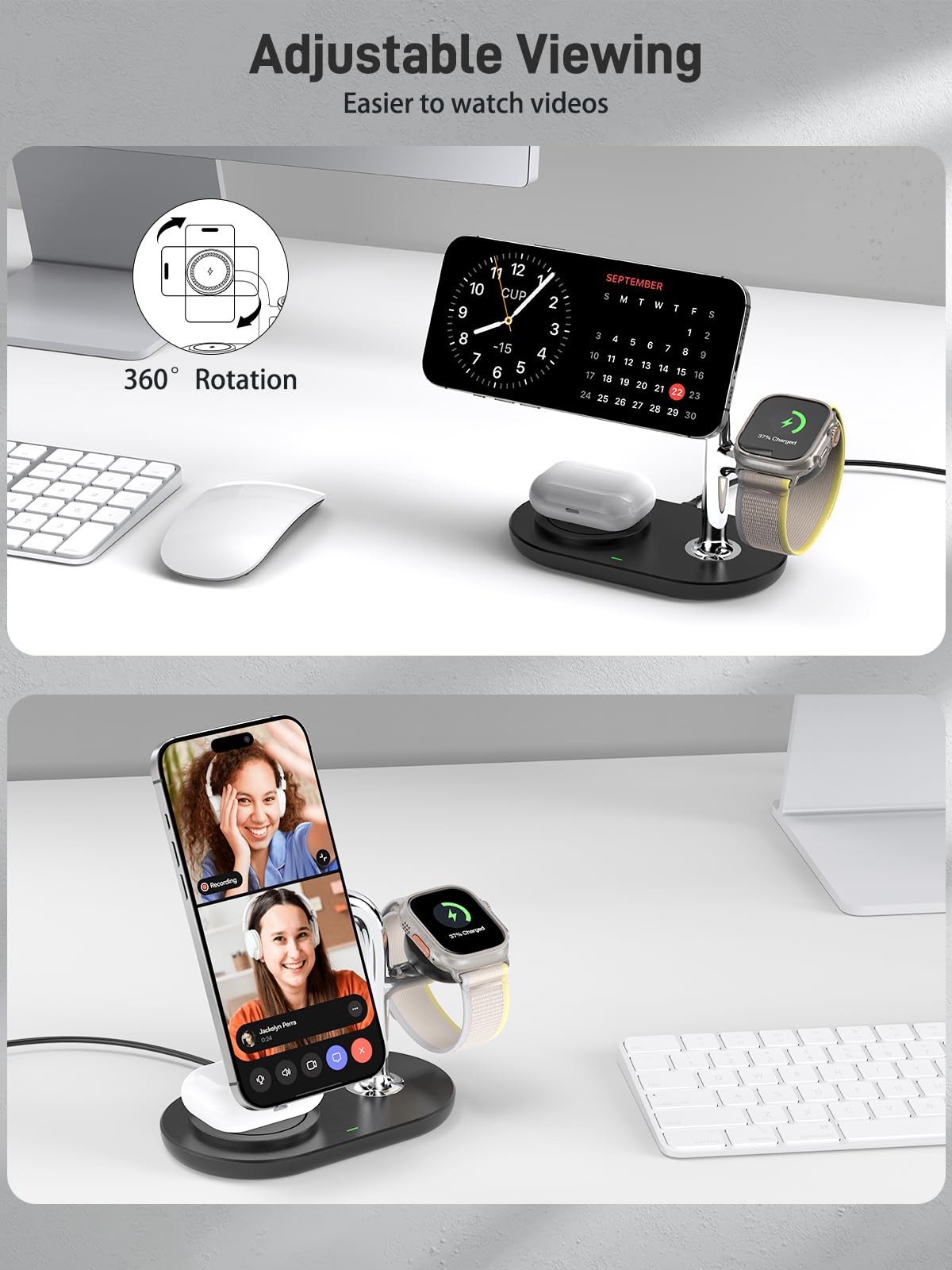 Indukcyjna stacja ładująca do Apple, 3 w 1, bezprzewodowa ładowarka do iPhone 17/16/15/14/13/12, MagSafe podwójna stacja ładująca do Apple Watch 10/9/8/7/6/SE, indukcyjna ładowarka do AirPods 4/Pro
