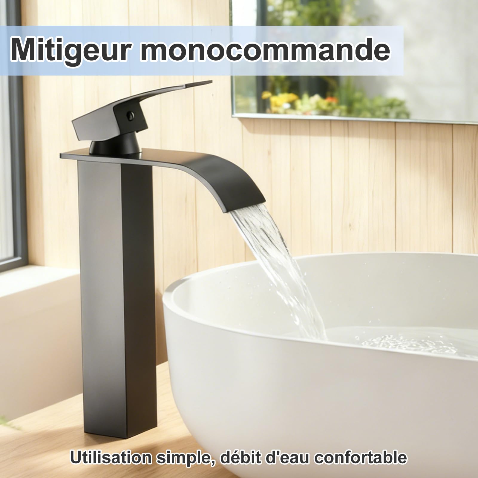 Robinet Lavabo Haut Noir Convient Aux Lavabos à Poser, Lavabo