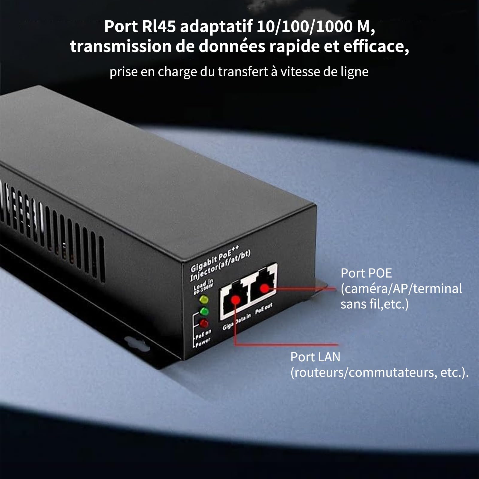 Injecteur PoE Gigabit 90W RJ45 IEEE 802.3af/at/BT | Montage Mural,Câble Secteur EU,Compatible avec les caméras IP/PTZ,points d'accès WiFi,téléphones VoIP,haut-parleurs PoE