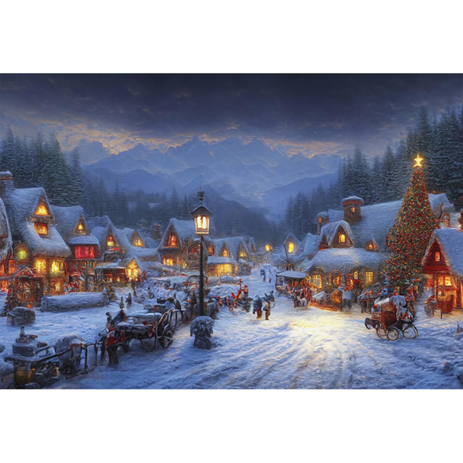 YongFoto 3x2,5m Noël Toile de Fond Scène Beau Noël Paysage d'hiver Snowfield Street Mountain Colorful Photo Arrière-Plan pour Xmas Eve Party Festival Accueil Affiche Photographie Fournitures