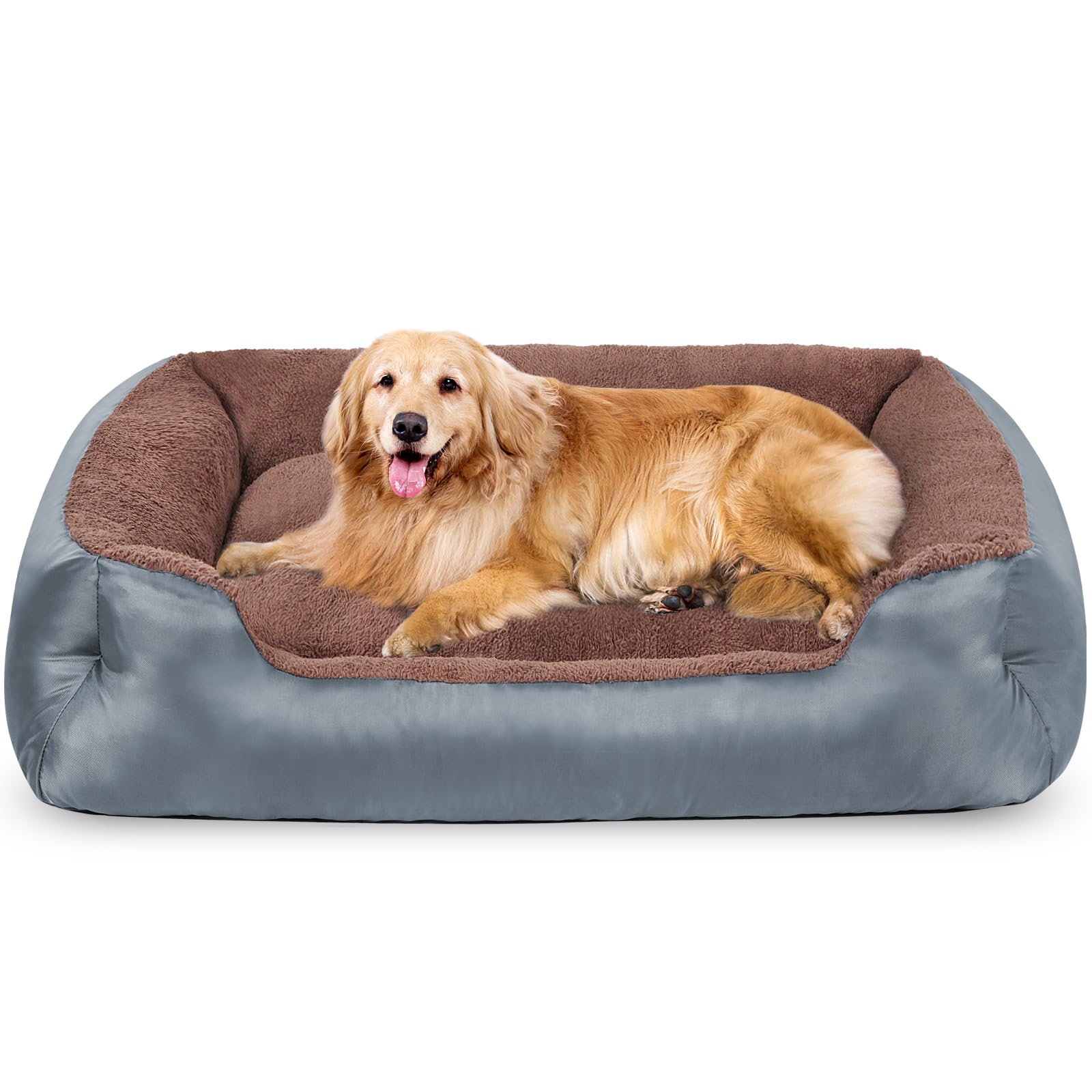 wrturisk Extra Large Dog Bed, Orthopedic Dog Bed with Sides, Washable Rectangle Calming Pet Bed with Nonskid Bottom, Grey