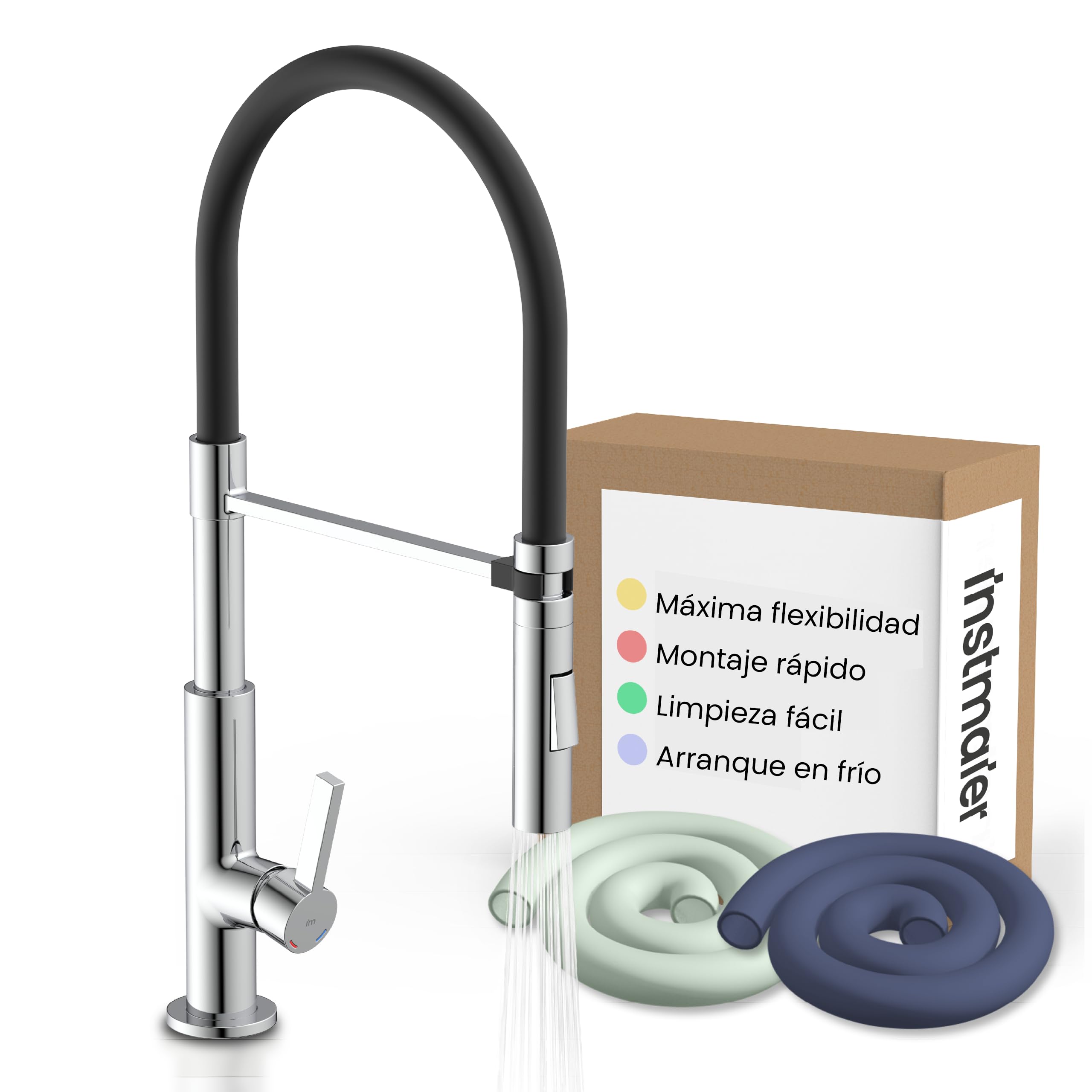 instmaier Nova | grifo de cocina | mezclador de fregadero con rociador de vajilla flexible | grifo mezclador para la cocina | grifo de cocina de movimiento libre