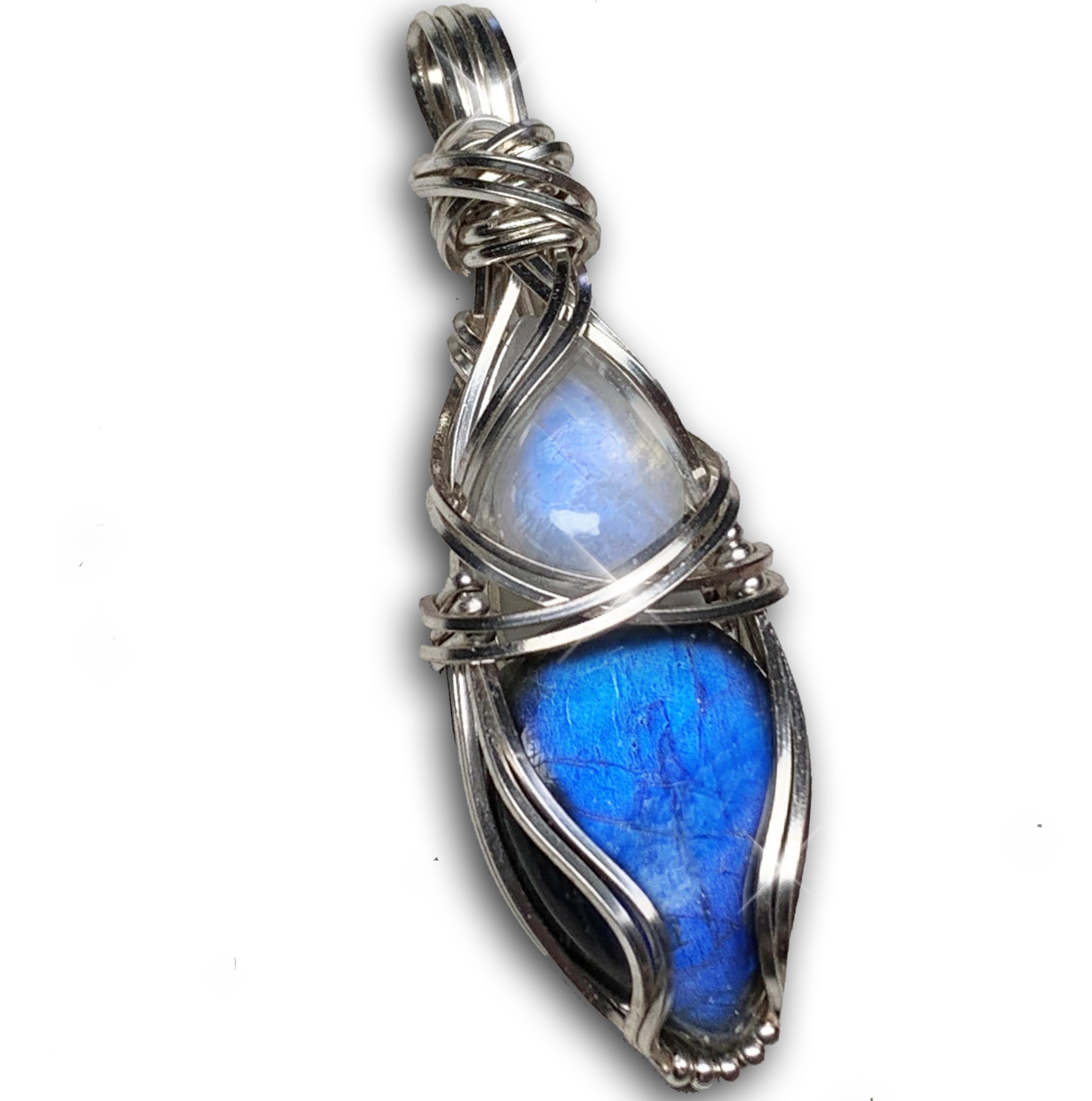 Labradorite Moonstone Necklace Pendant | Blue Crystal Necklace | Rainbow Moonstone Jewelry | Charged Moonstone Crystal Necklace for Women | Gift For Her LbMn (blue, sterling silver)