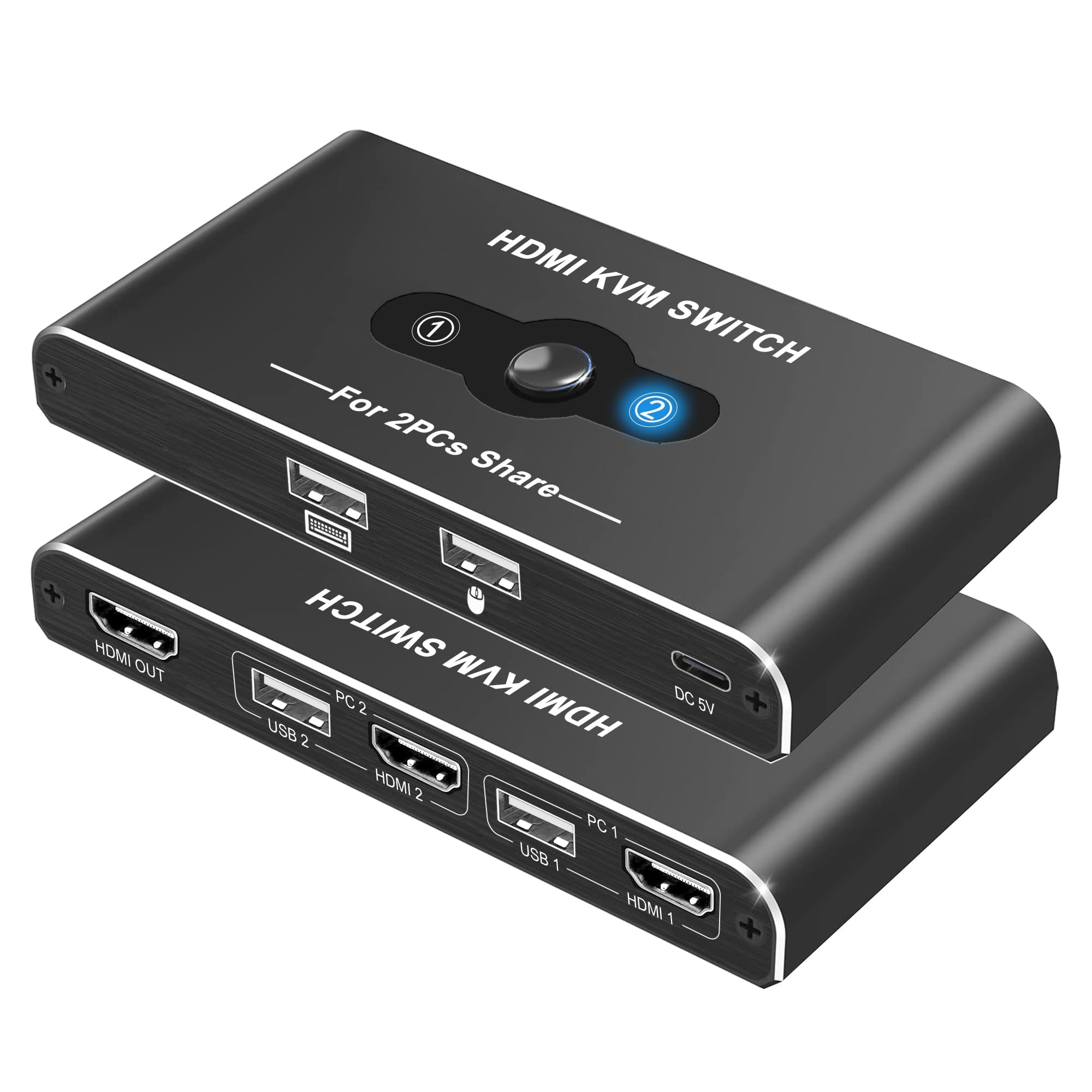 TERRIFI 4K@60Hz HDMI KVM Switch for 1 Monitor & 2 Computers, USB 2.0 & HDMI 2.0, Seamless Switching, Perfect for Dual Computer Setup