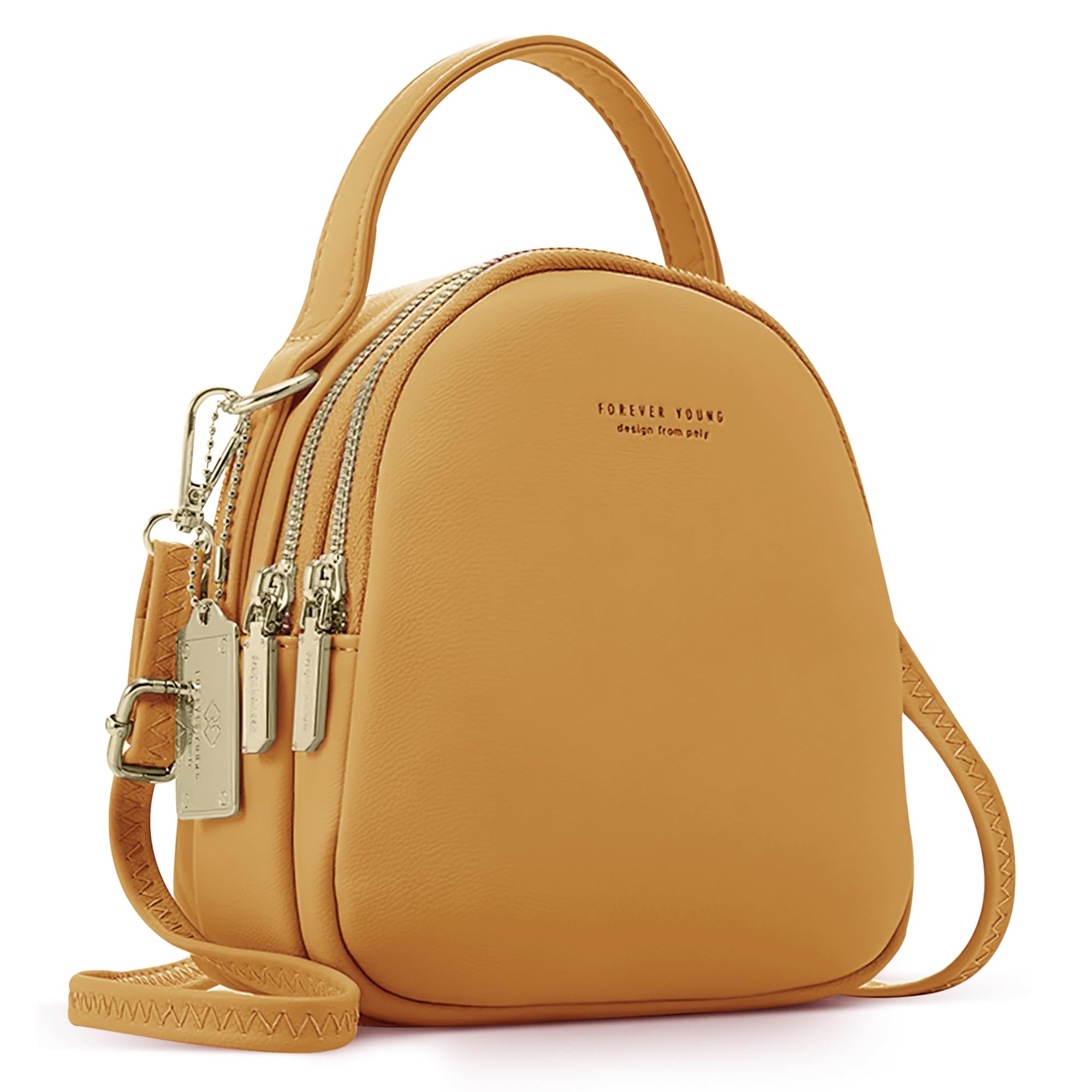 Lindo Mochilas Mujer Pequeña Moda Bolso con Orificio para Auriculares y Manejar Backpack Adecuado Trabajo Escuela Casual Impermeable Piel PU Mini Bolso Mochila Mujer Amarillo