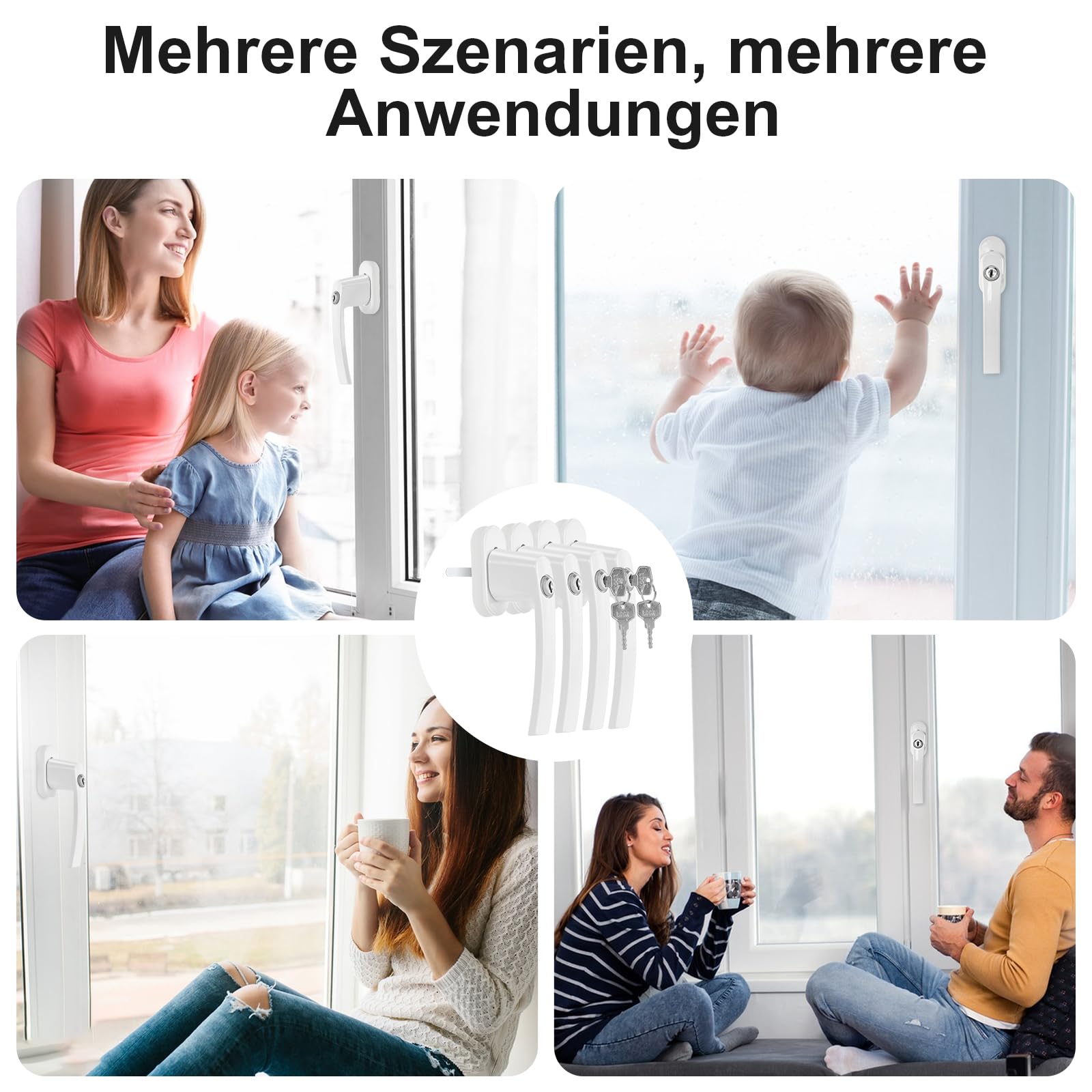 6 Stück Abschließbare Fenstergriffe, Fenstergriff-Set, mit Fenstersicherung und Aluminium-Fensterriegel, geeignet für Fenster, Balkontüren und Terrassentüren, Kindersicherung