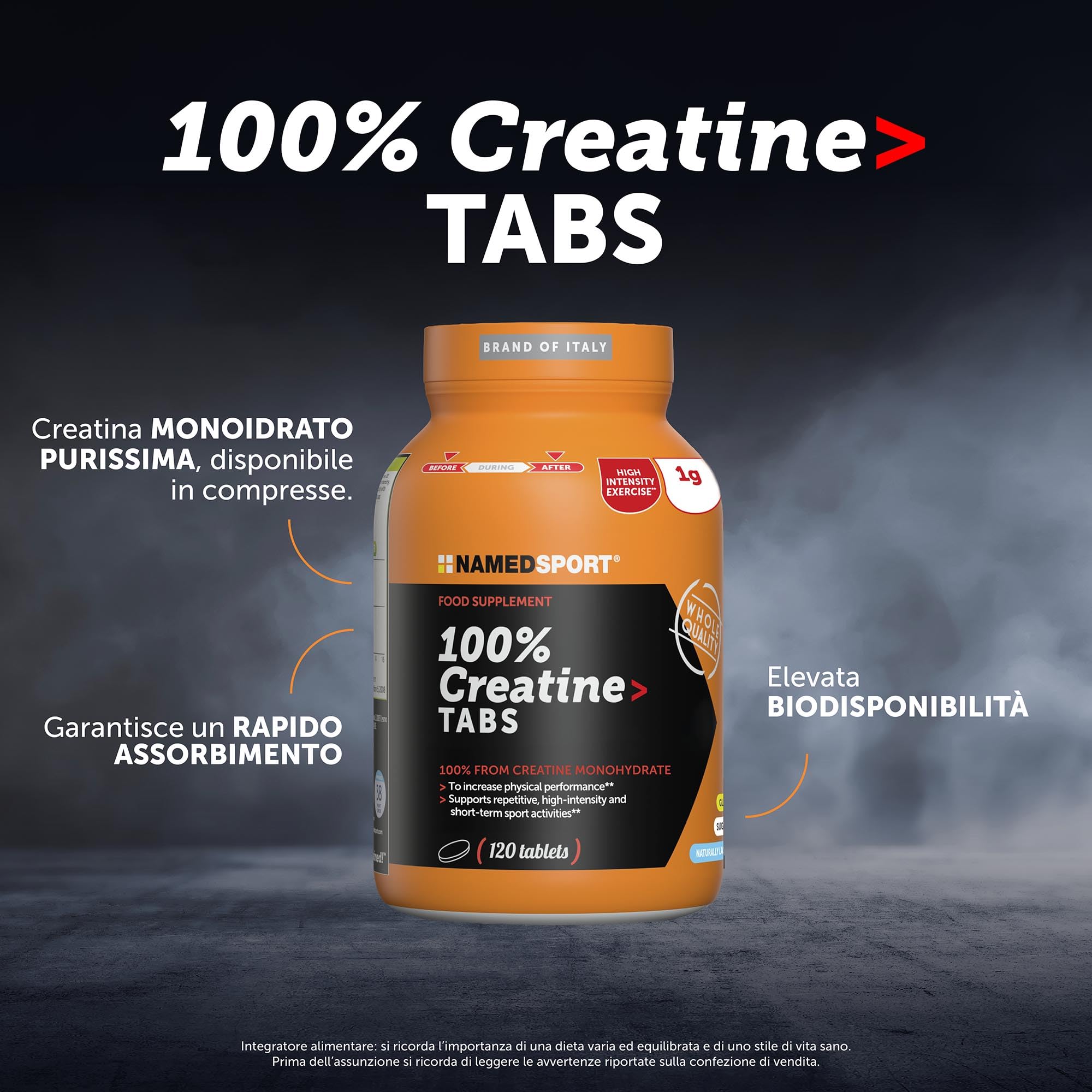 NAMEDSPORT SUPERFOOD Creatina Monoidrato Pura | Incrementa le Prestazioni Fisiche | Creatina Pura per Bodybuilding, Crossfit e Sport di Potenza | Integratori per il Fitness | 120 Compresse 80 Mesh