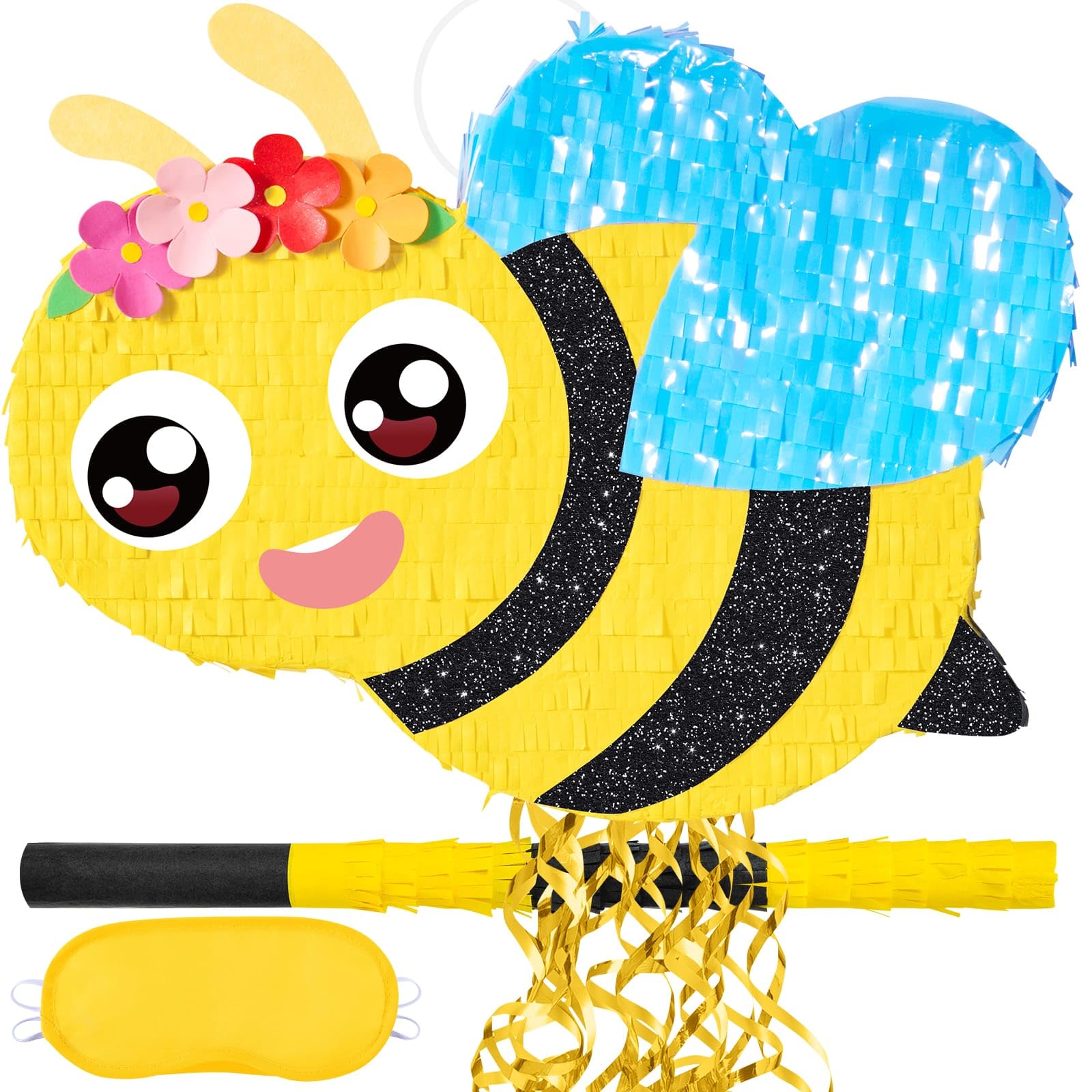 WERNNSAI Bee Piñata - Happy First Bee Day Decorations Cute Piñata with Blindfold and Bat for Kids Birthday Classroom Garden Party Game Supplies Baby Shower Spring theme Party Decorations