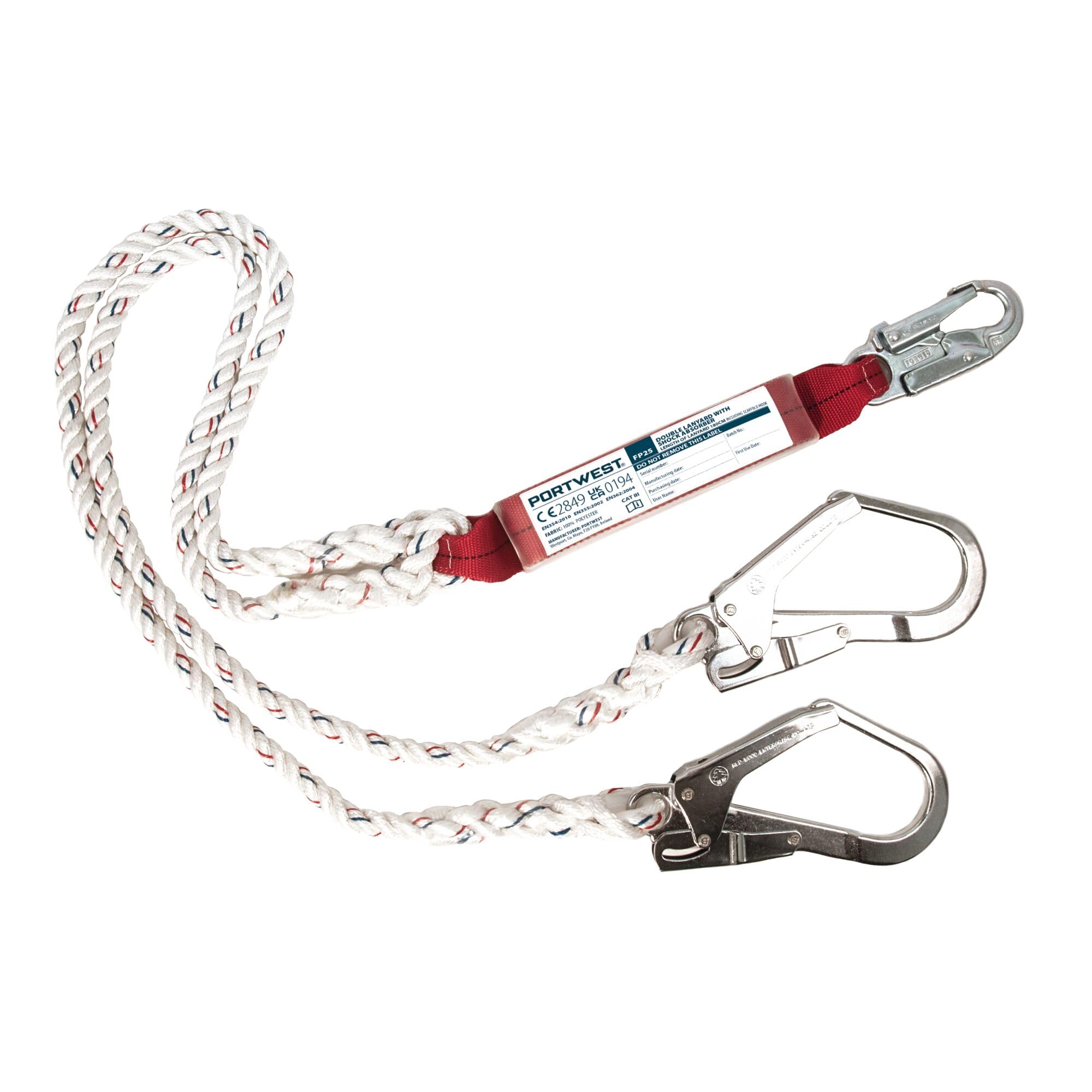 Portwest FP25 Double 1.8m Lanyard Shock Absorber Safety Breakaway