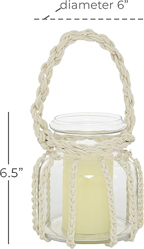 Miniatura 8 de Deco 79 Farol decorativo de cristal para velas con mango de cuerda, 6 x 6 x 6 pulgadas, transparente