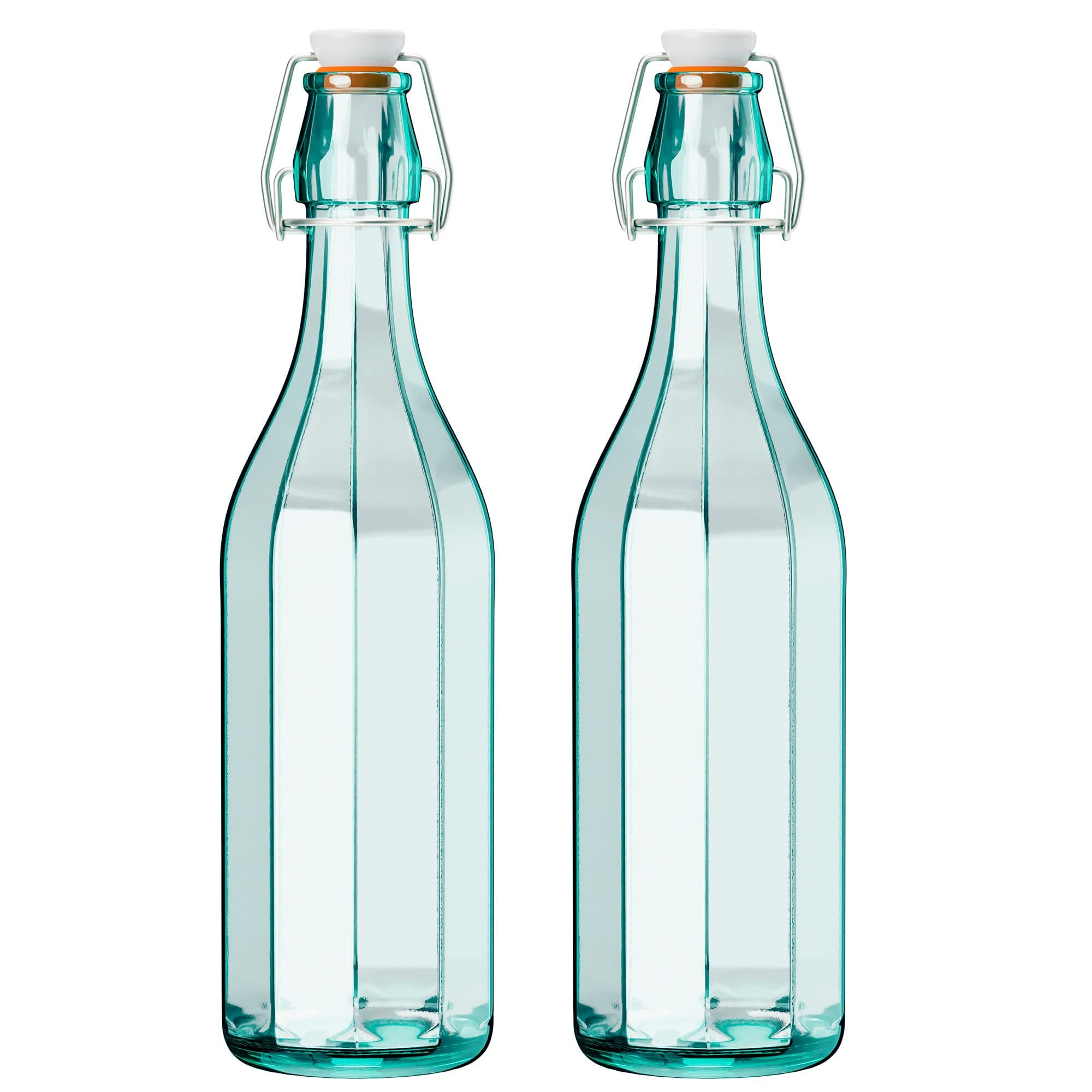 Sponsored Ad - Faceted Hermetic Glass Bottles | Eco-Friendly Swing Top Glass Bottles | Flip Top Glass Bottle with Airtight Cap | Glass Bottles with Caps - Dishwasher Free (Set of 2, 17 Oz)