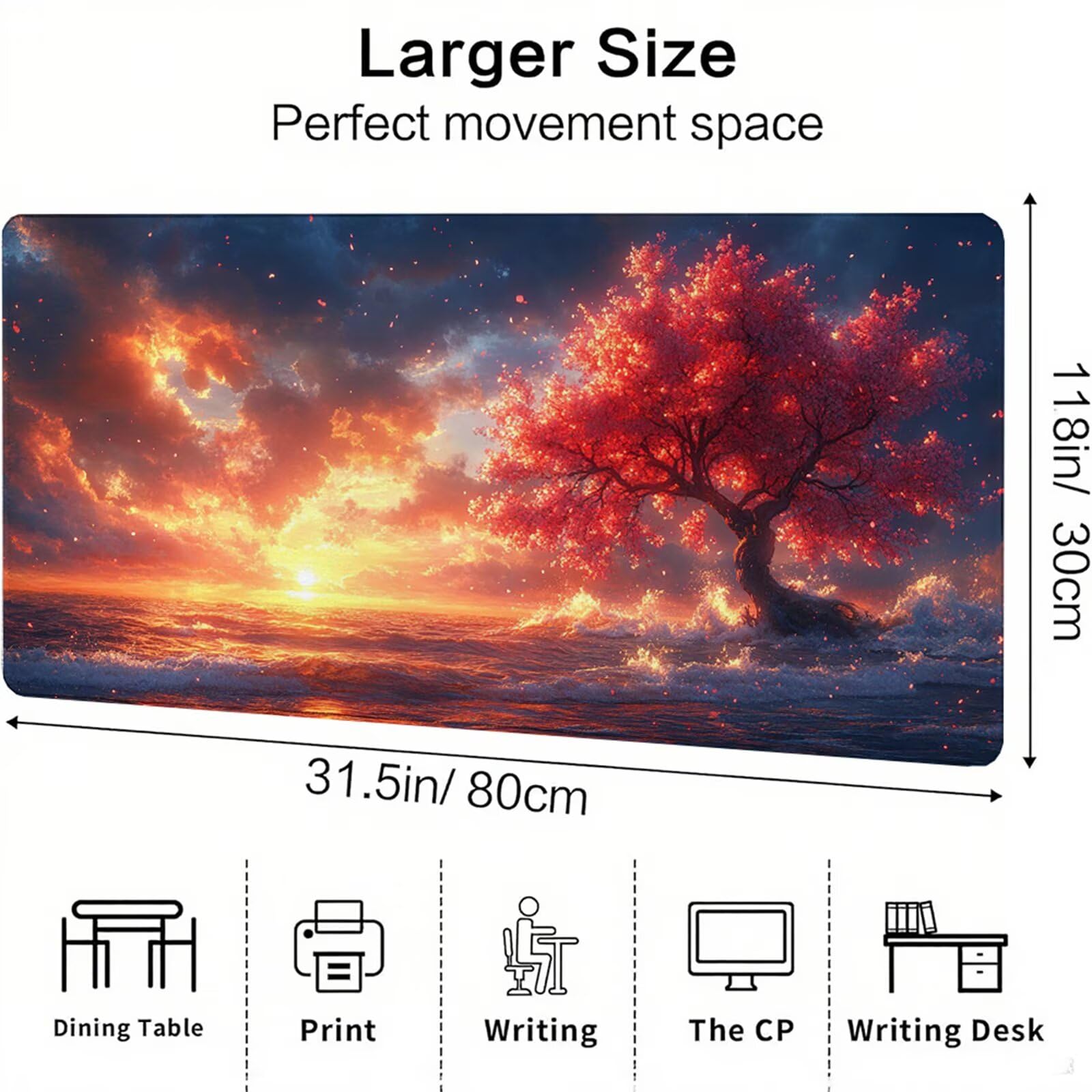 Czerwona podkładka pod mysz XXL 1500 x 800 x 3 mm uchwyt pod biurko akcesoria antypoślizgowa gumowa podstawa i zszyte krawędzie podkładka pod mysz dla graczy do dekoracji biura dekoracyjnego, prezenty