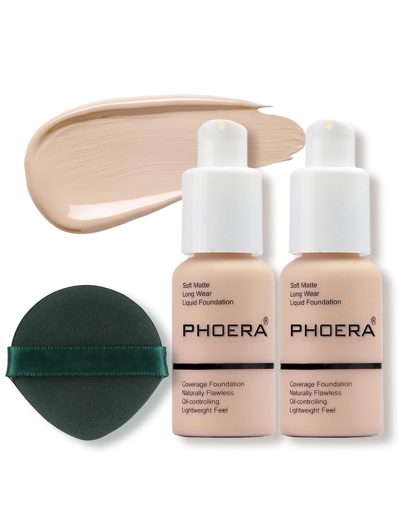 PHOERA Foundation Makeup, Flawless Soft Matte Oil Control Liquid Foundation, Full Coverage Mattle Oil-Control Concealer for Older Women, Great Choice For Gift (#101 Porcelain(2pcs))