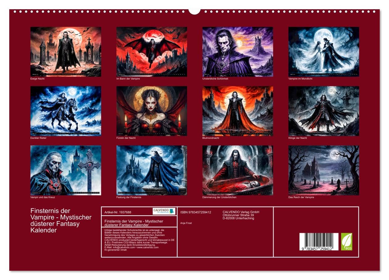 Finsternis der Vampire - Mystischer düsterer Fantasy Kalender (hochwertiger Premium Wandkalender 2026 DIN A2 quer), Kunstdruck in Hochglanz: ... einzigartigen Kalender (CALVENDO Glaube)