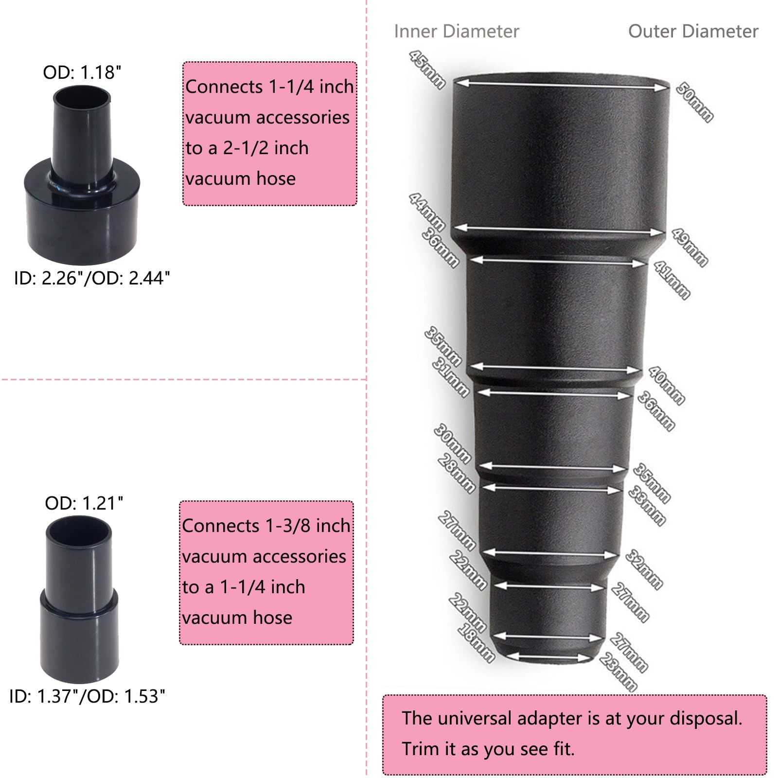 11 PCS Universal Vacuum Attachments Kit for Shop Vac Accessories - Includes Horse Hair Vacuum Brush, Floor Brush, Crevice Tool, and Hose Adapters for 2 1/2
