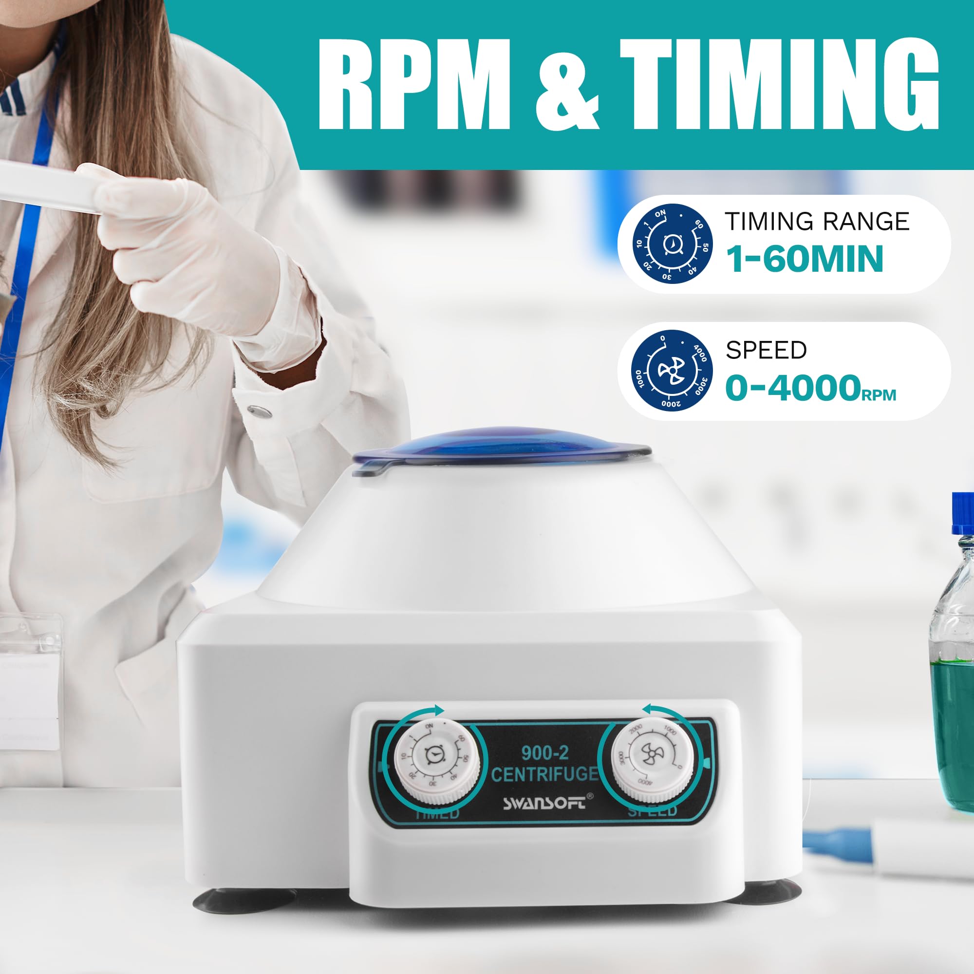 SWANSOFT Centrifugadora Plasma 4000rpm 1795xg 60min Temporizador PRP Centrífuga de Laboratorio