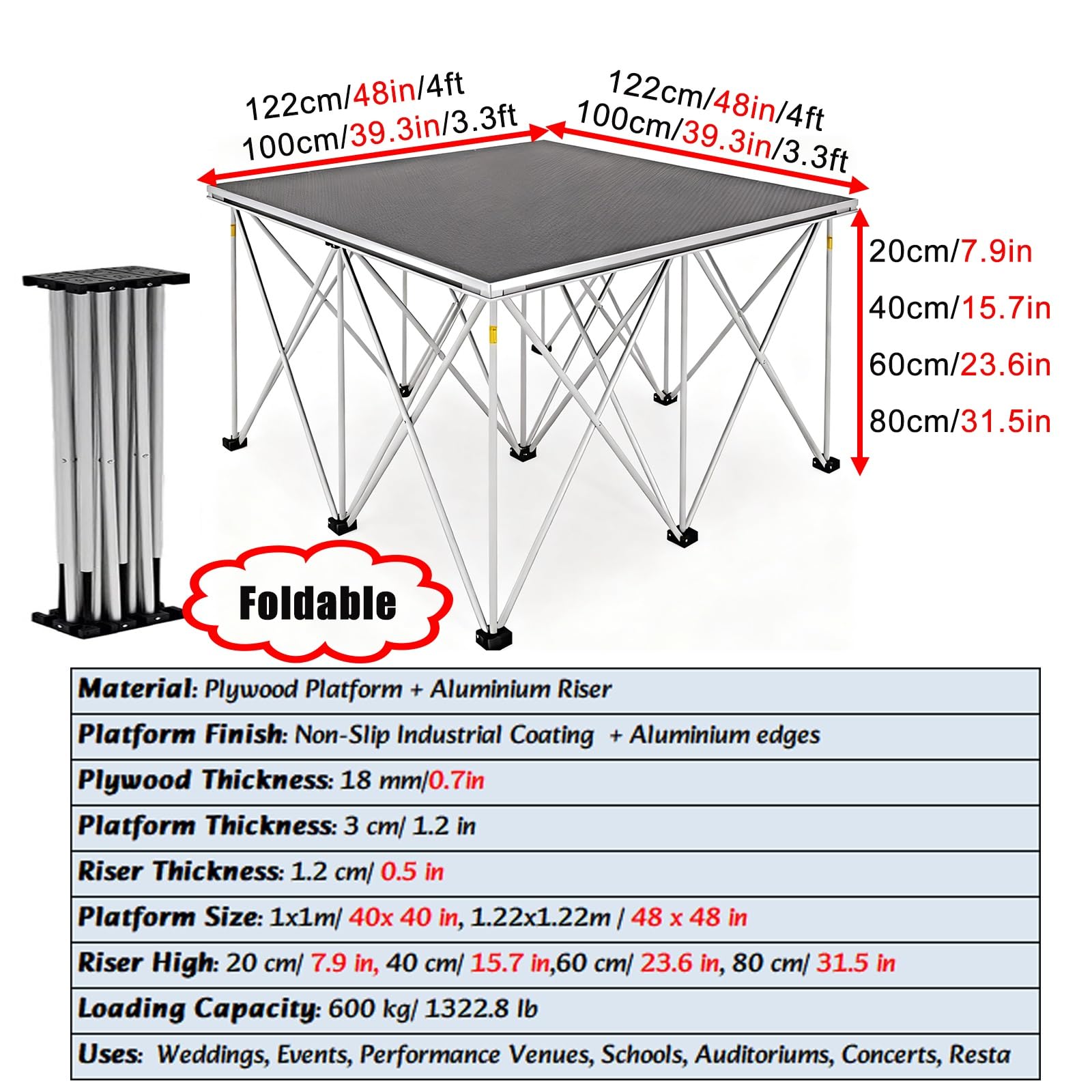 Piattaforma modulare Portatile per Eventi - Sistema di Piattaforma elevabile Regolabile, Adatto per spettacoli Musicali, concerti e Feste, Attrezzatura per Eventi Resistente, Facile da Monta