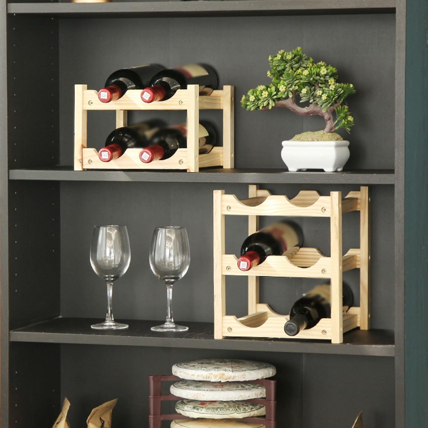 Wooden Wine Rack Wine Display Rack Storage Rack Wine Storage Rack Easy to Assemble(White,Transparent,Brown,Four-Layer)