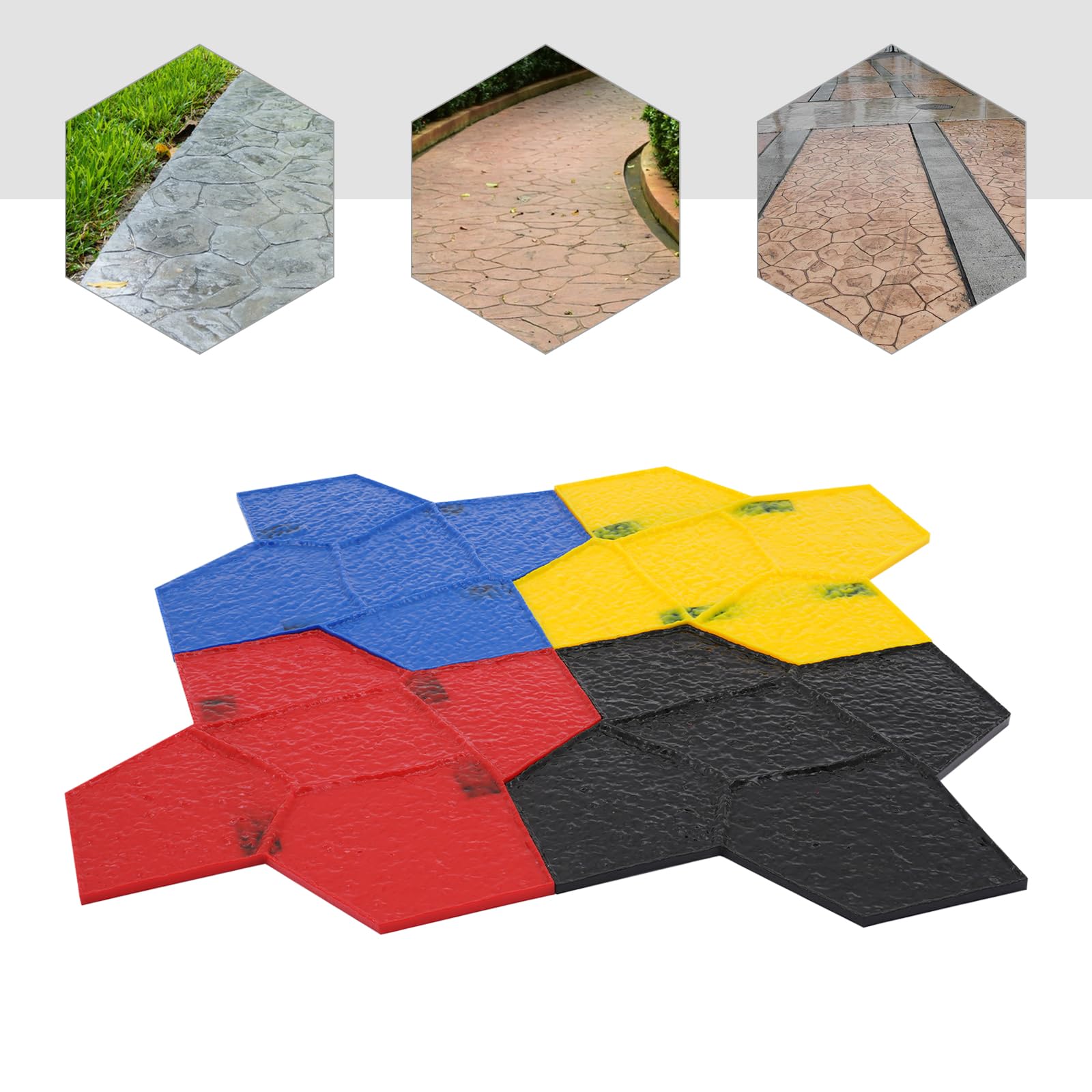 Tappetini per timbri in calcestruzzo, 4 stampi realistici, 59 x 59 cm, con 2 manici per imprimere sentieri in cemento, vialetti, marciapiedi