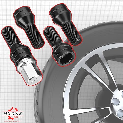 Miniatura 8 de Tornillos de rueda de bloqueo M14 x 1.5 con llave de bloqueo para BMW, Volkswagen (VW) Golf Jetta Beetle Passat Audi, acero sólido, negro, juego de 5