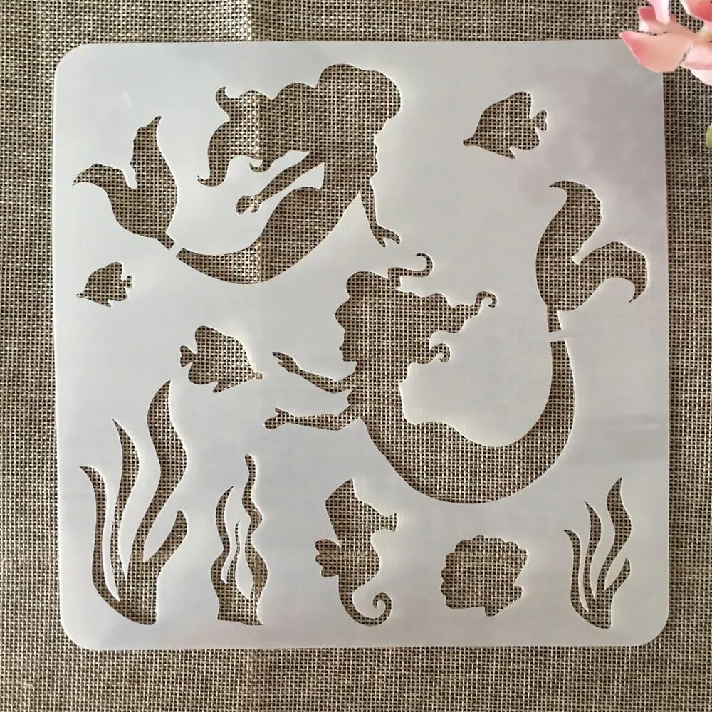 20 stencil riutilizzabili da 20 cm, motivo: sirena marina, pesce oceano, per dipingere la casa su legno, portico, porta d'ingresso, parete, decorazione per la casa