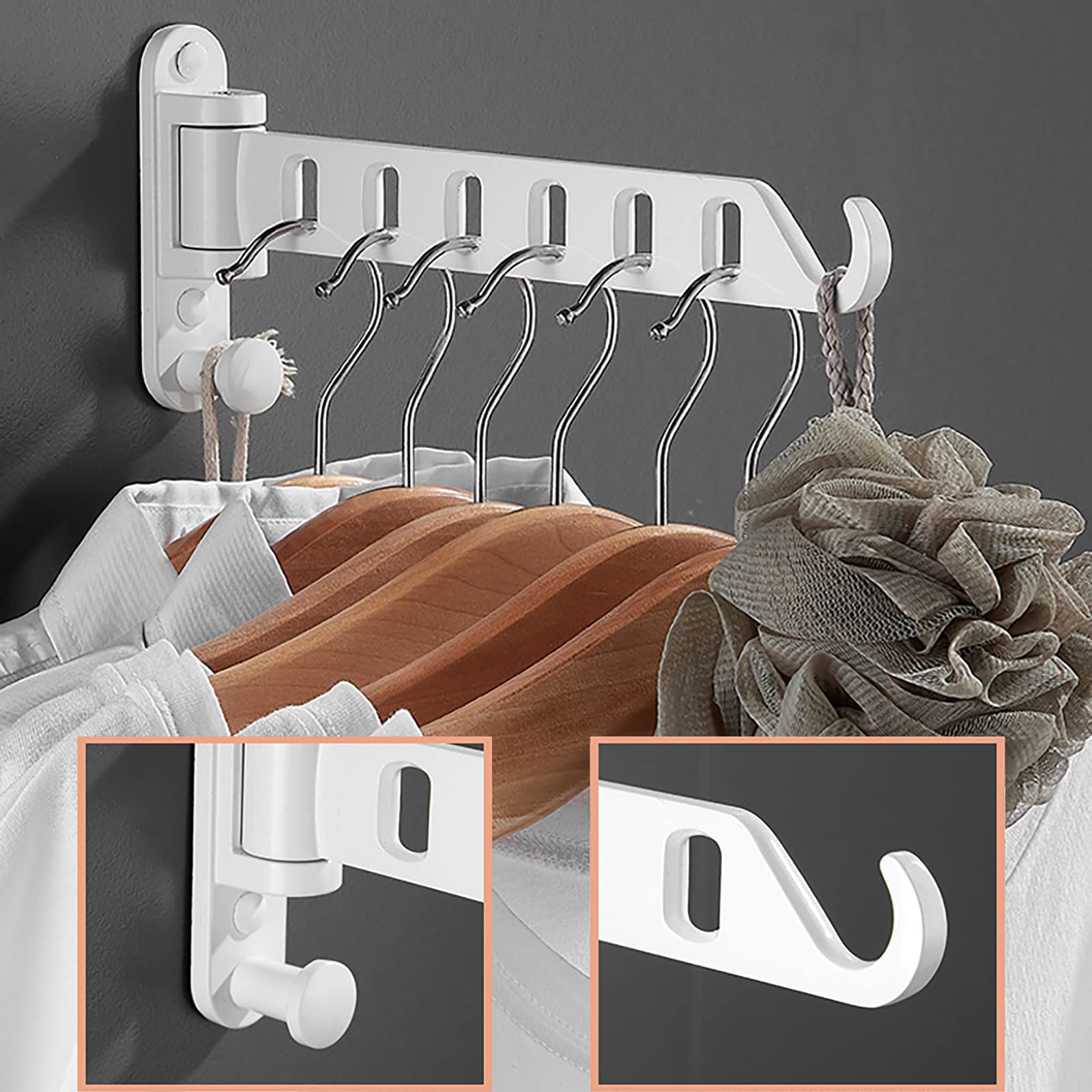 Appendiabiti Da Parete Pieghevole - Girevole 180°, Bianco | Per Bagno, Lavanderia E Balcone - Foto 11