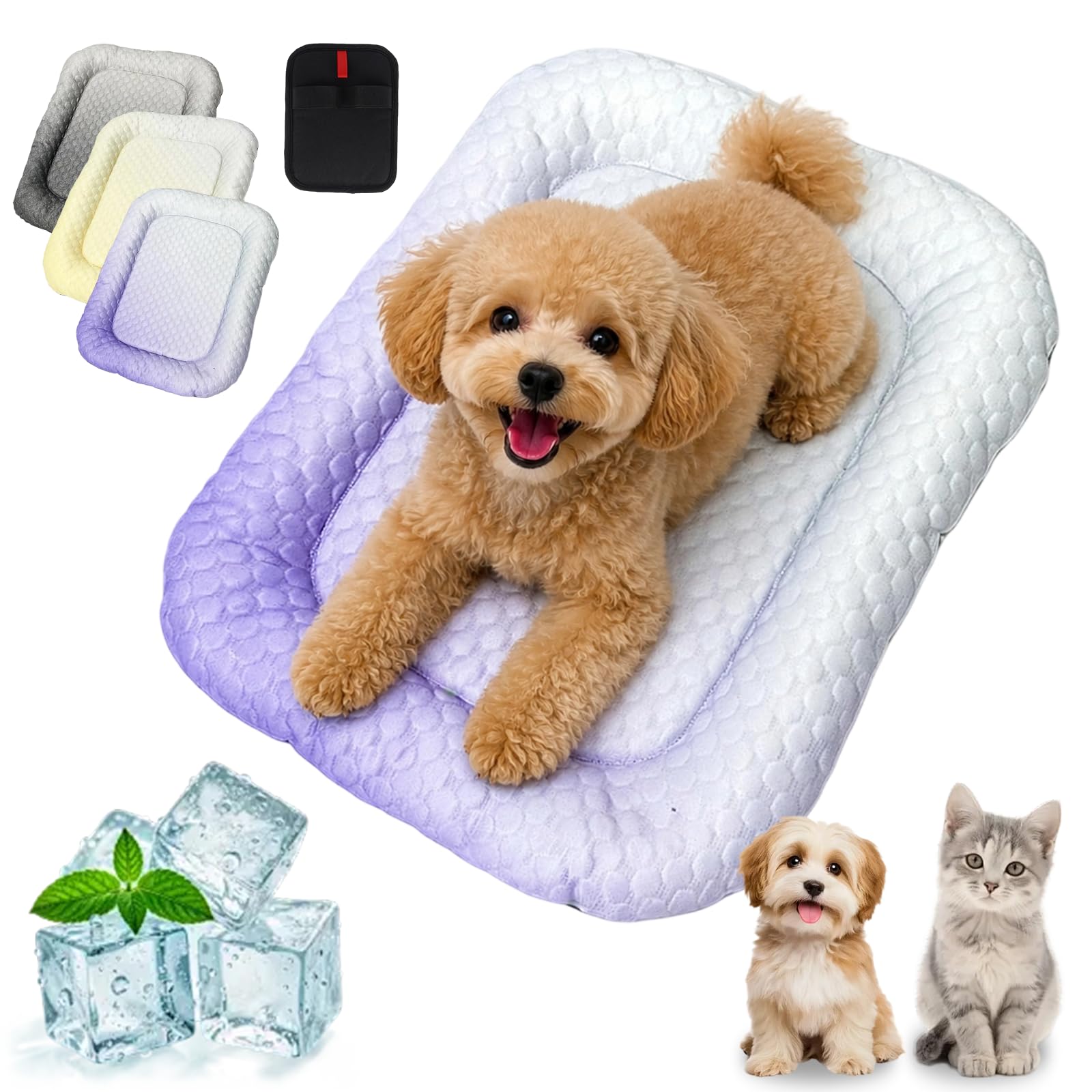 Liocwocne Pet Cooling Mat for Dogs and Cats, Ice Silk Self Cooling Pad, Breathable Summer Bed for Indoor Floor Sofa Car Travel, Washable Non-Slip Blanket, Gradient Soft Sleep Cushion (Purple,L)