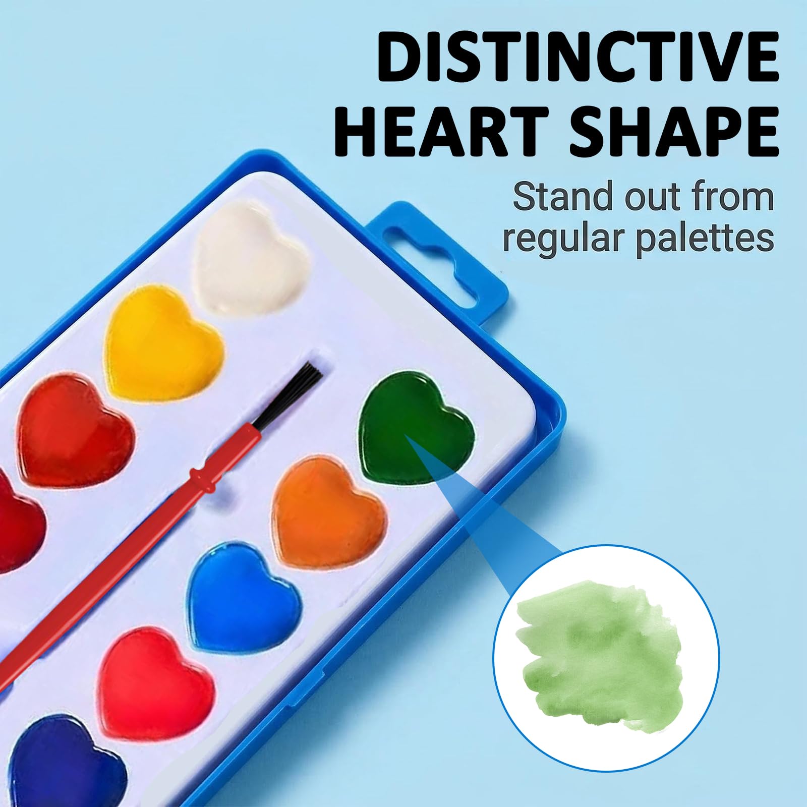 Shgxjjnb 24 Pack Heart Watercolor Paint Set with Paintbrush and 16 Colors for Kids, Valentines Party Favors Art, Classroom Gifts for Students Painting - 5