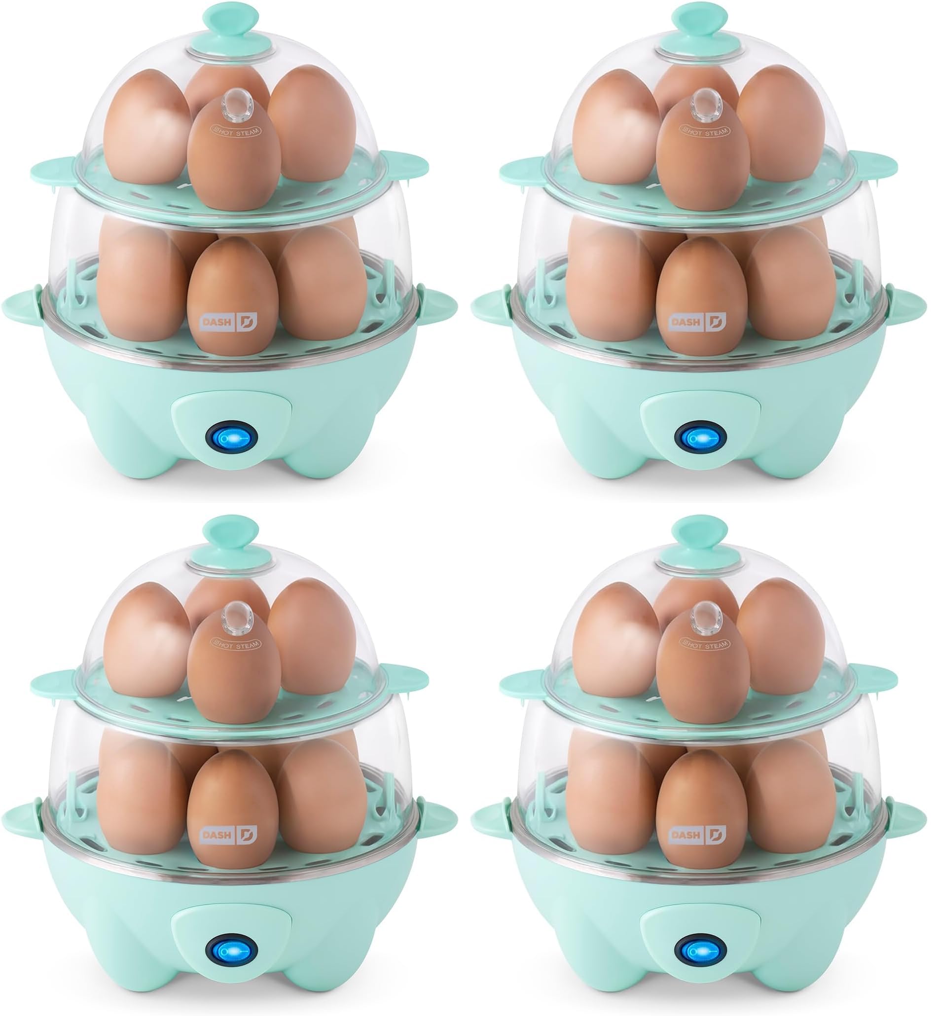 Dash Deluxe Egg Cooker - Boiler,Poacher &amp; Steamer - Includes Measuring &amp; Recipe Guide - Dishwasher Safe - BPA Free - Holds 12 Eggs,Aqua,(Pack of 4)