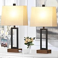 Vista 1 de Lámpara de mesa para dormitorio, juego de 2 con 2 puertos USB y toma de corriente alterna, lámpara de noche moderna de 23.5 pulgadas, lámpara