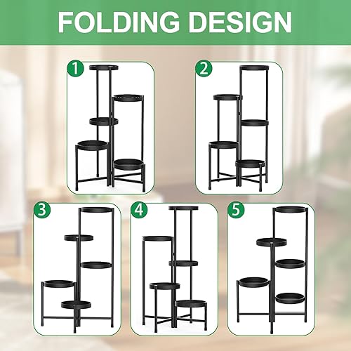 Miniatura 2 de Soporte para Plantas de Interior y Exterior de 5 Niveles, Soporte de Metal Negro de 31 Pulgadas de Altura, Soporte de Exhibición de Macetas en