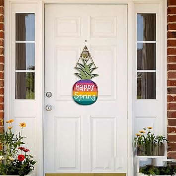 Pineapple Themed Wood Decor Sign, 12 x 3 IN Pineapple Welcome Sign Spring Decoration, Hanging Printed Wooden Plaque Decor, Home Decor Sign for Girl Princess Room, Home Decor for Front Door Wreath 03