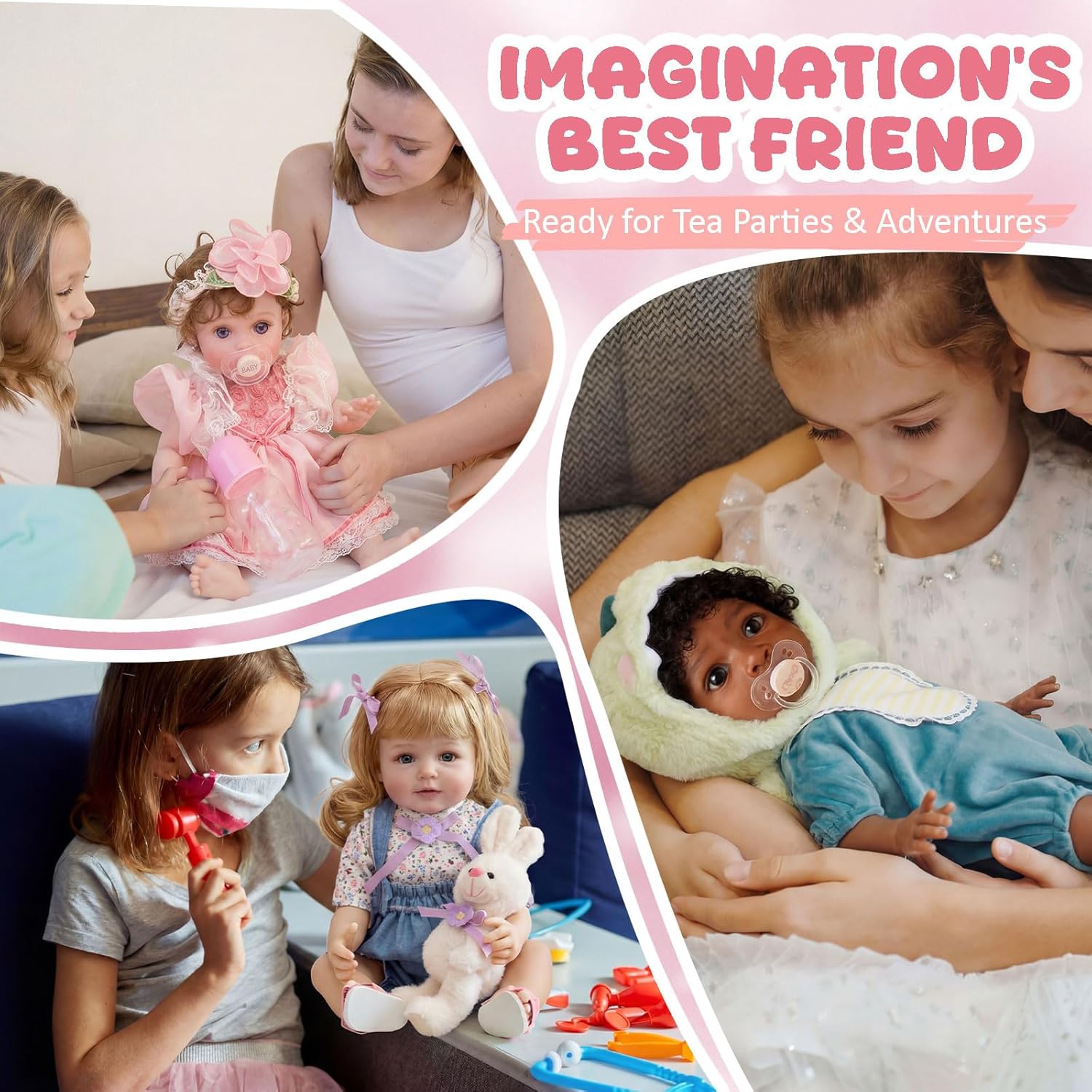 Halloscume 1 Pack 18inch Realistic Reborn Baby Dolls, Lifelike Reborn Baby Dolls, Silicone Soft Real Life Girls with Accessories and Gift Box, Gift for 3+ Year Old Kids (Pink Girl)